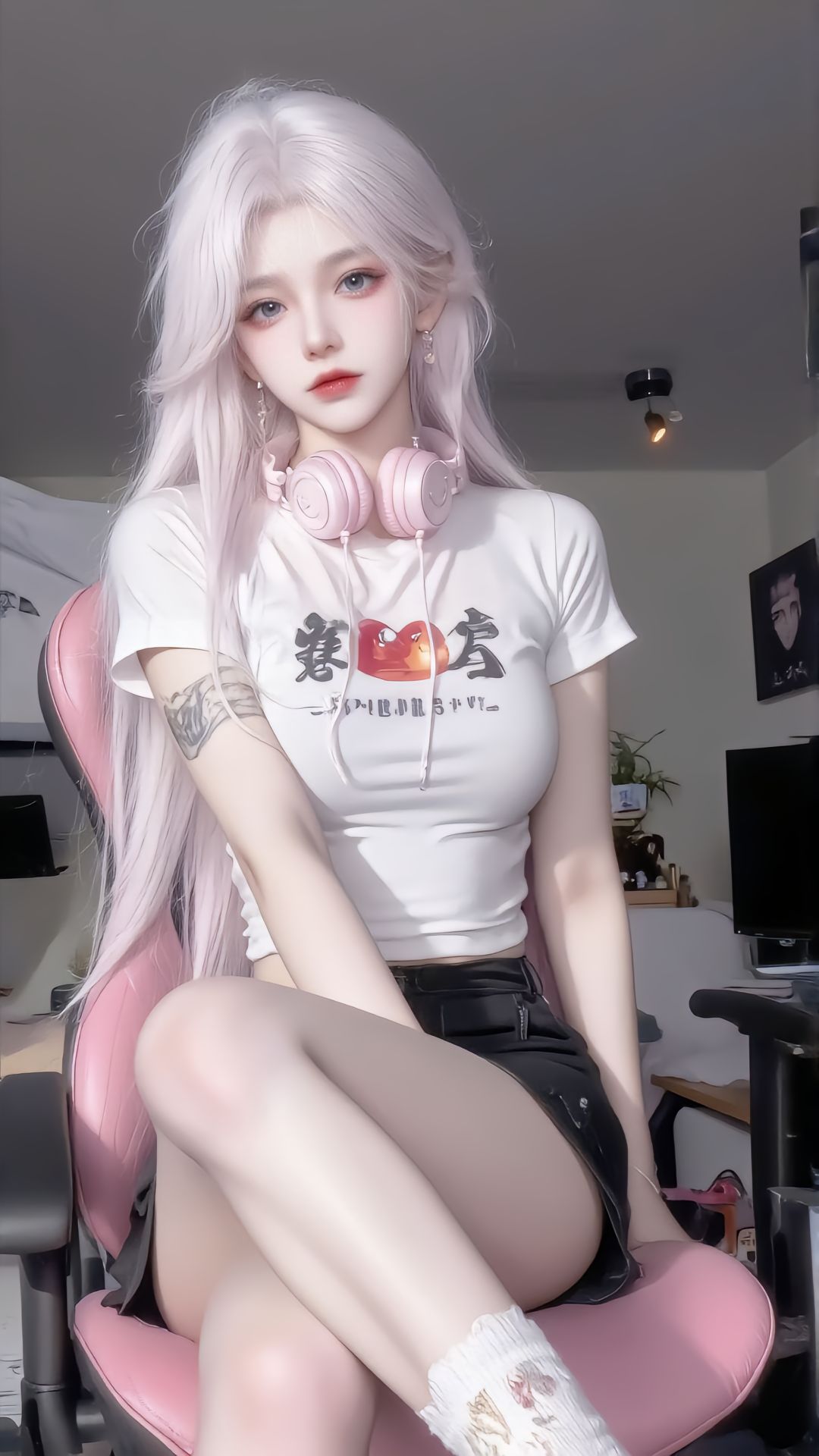 白粉发女孩 唯美风格 全面屏壁纸,第4张