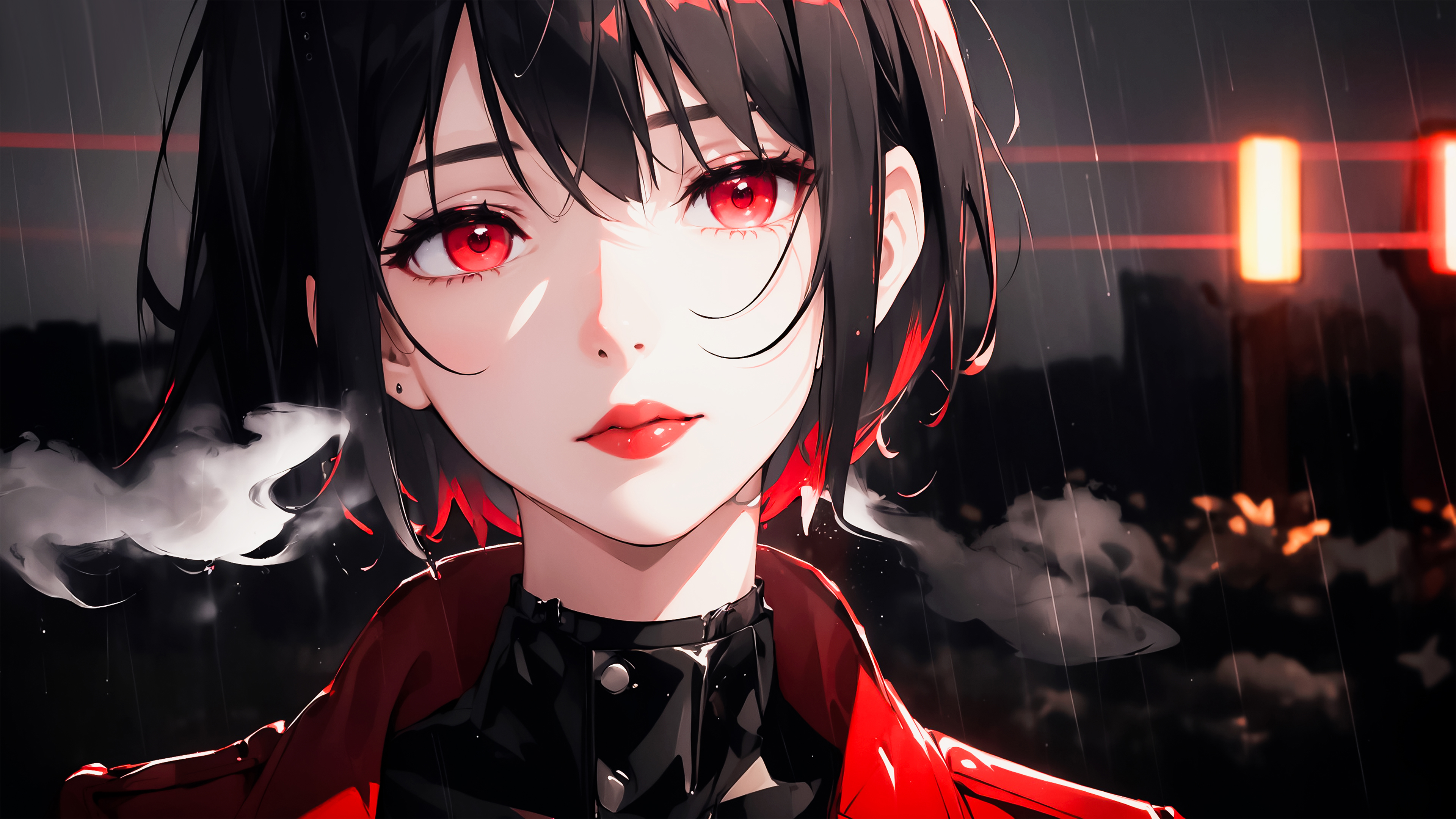 红唇，红色眼睛，红瞳，短发，动漫美女御姐壁纸图片,第1张
