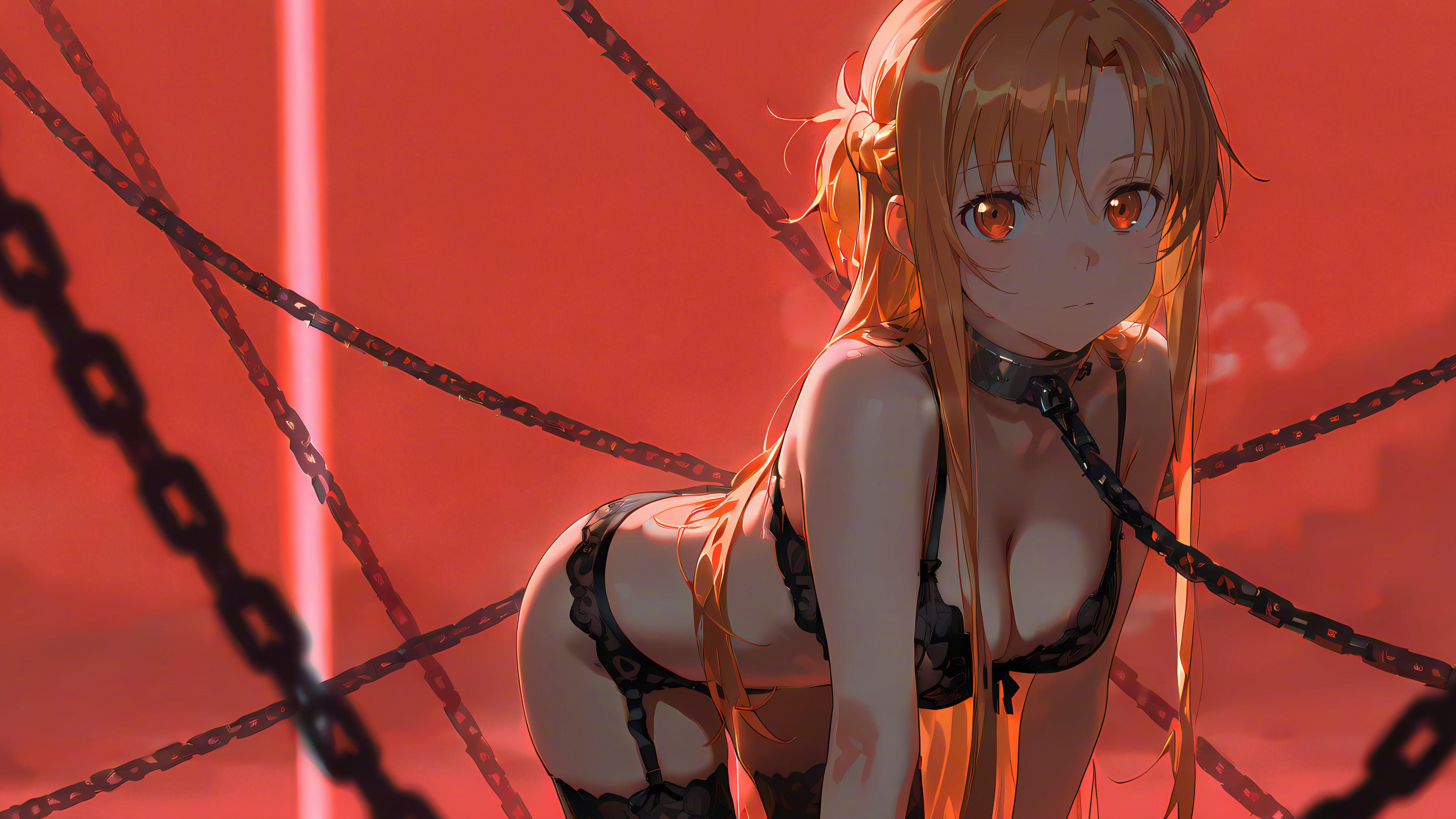 亚丝娜壁纸2，黑色蕾丝内衣，吊带丝袜情趣穿搭的亚丝娜AI壁纸图片,第1张