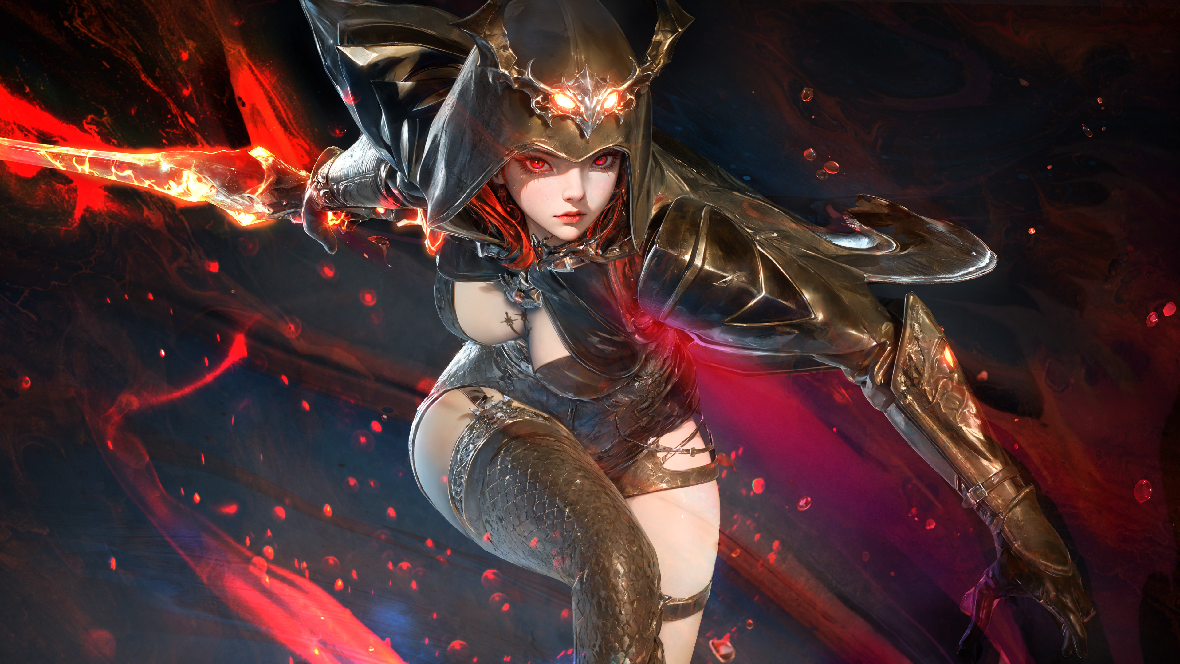 手拿红色宝剑,身着金色紧身比基尼盔甲,身材姣好的性感动漫女剑客桌面壁纸图片,第1张 手拿红色宝剑,身着金色紧身比基尼盔甲,身材姣好的性感动漫女剑客桌面壁纸图片,第1张