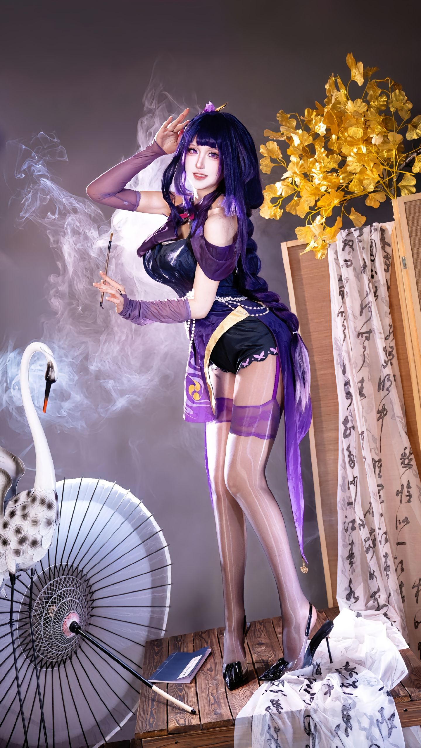 dy@月喑yīn 雷电将军 cos 御姐 黑丝搭配 原神cos,第3张