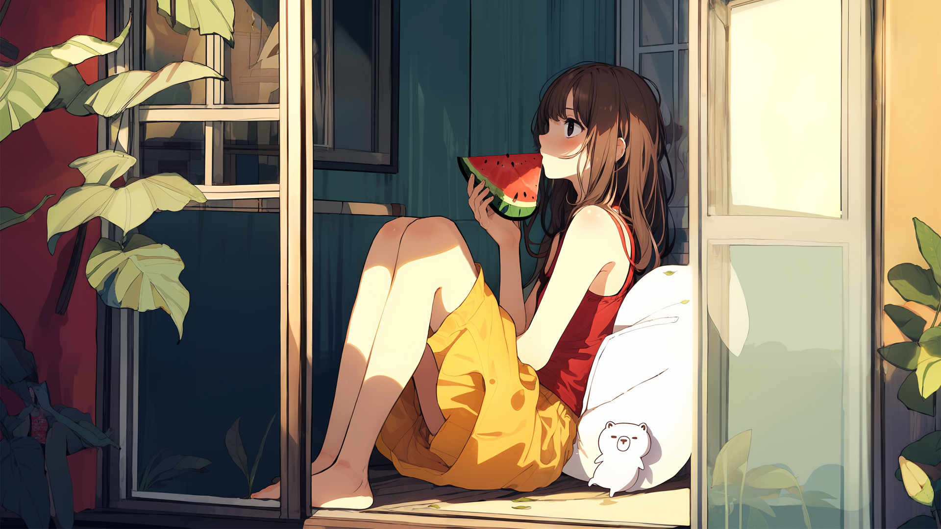 唯美 温馨 夏天 吃西瓜的女生 二次元桌面壁纸,第1张 唯美 温馨 夏天 吃西瓜的女生 二次元桌面壁纸,第1张