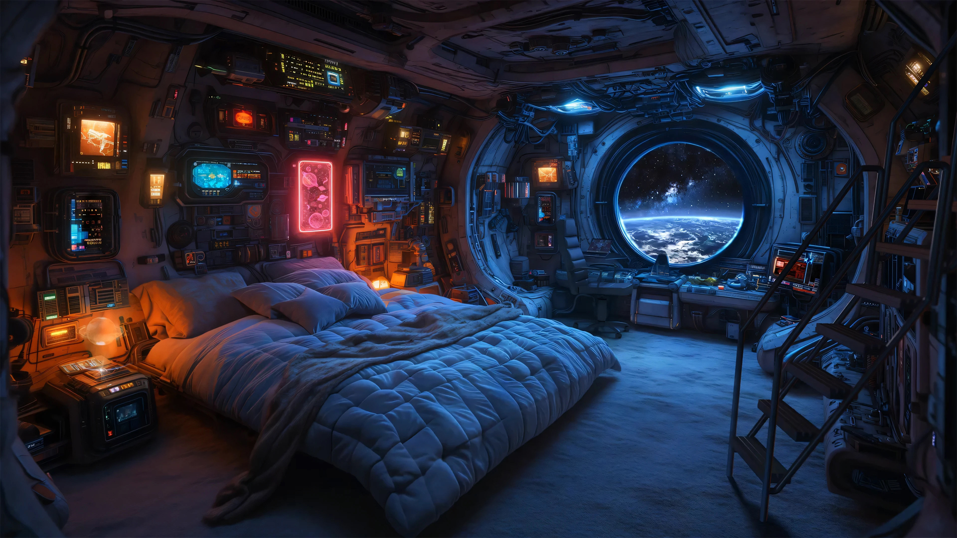 太空 地球 宇宙 科幻卧室 个性房间 电脑桌面壁纸,第1张