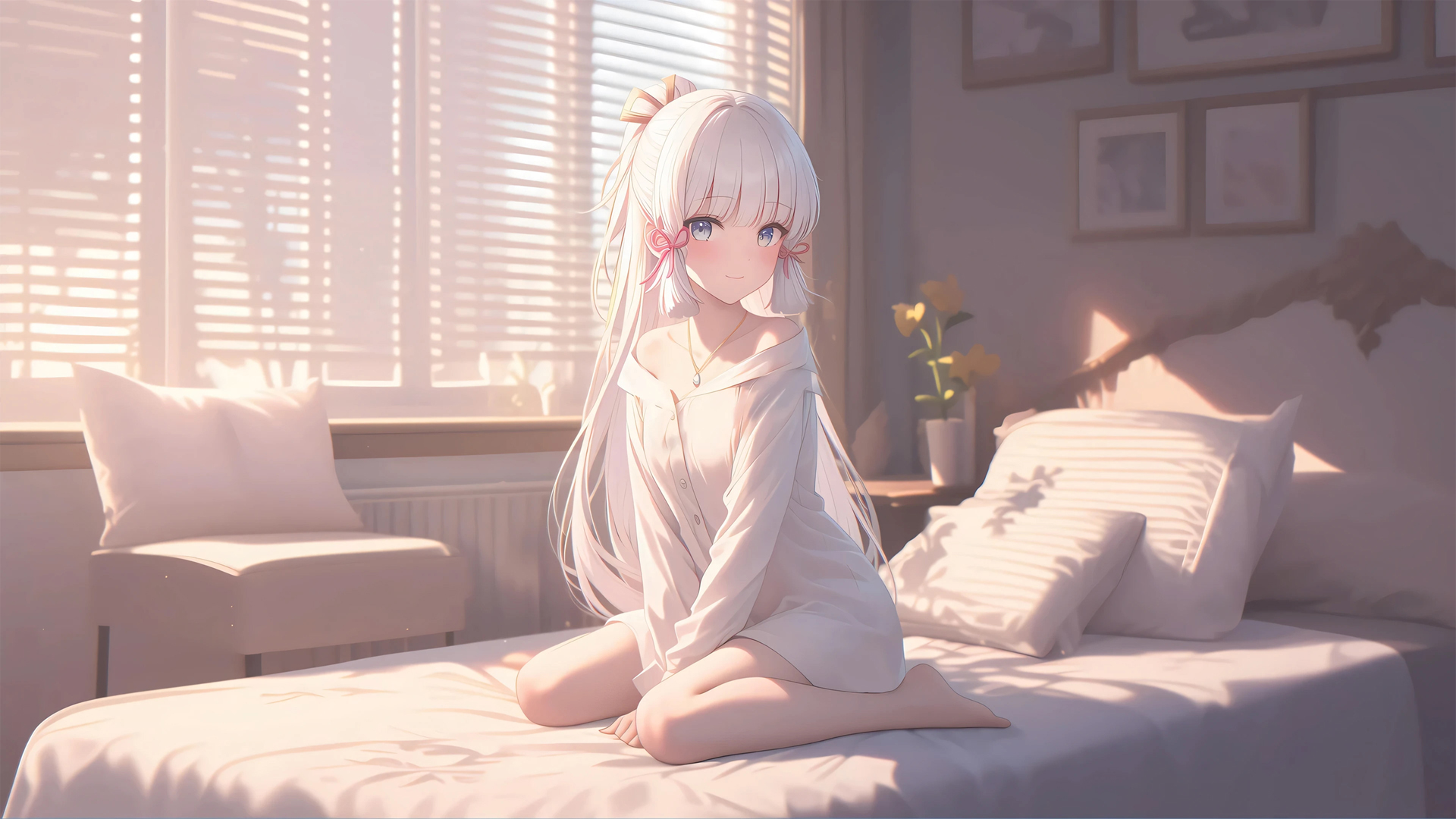 原神 游戏 居家 阳光 神里绫华 桌面壁纸,第1张