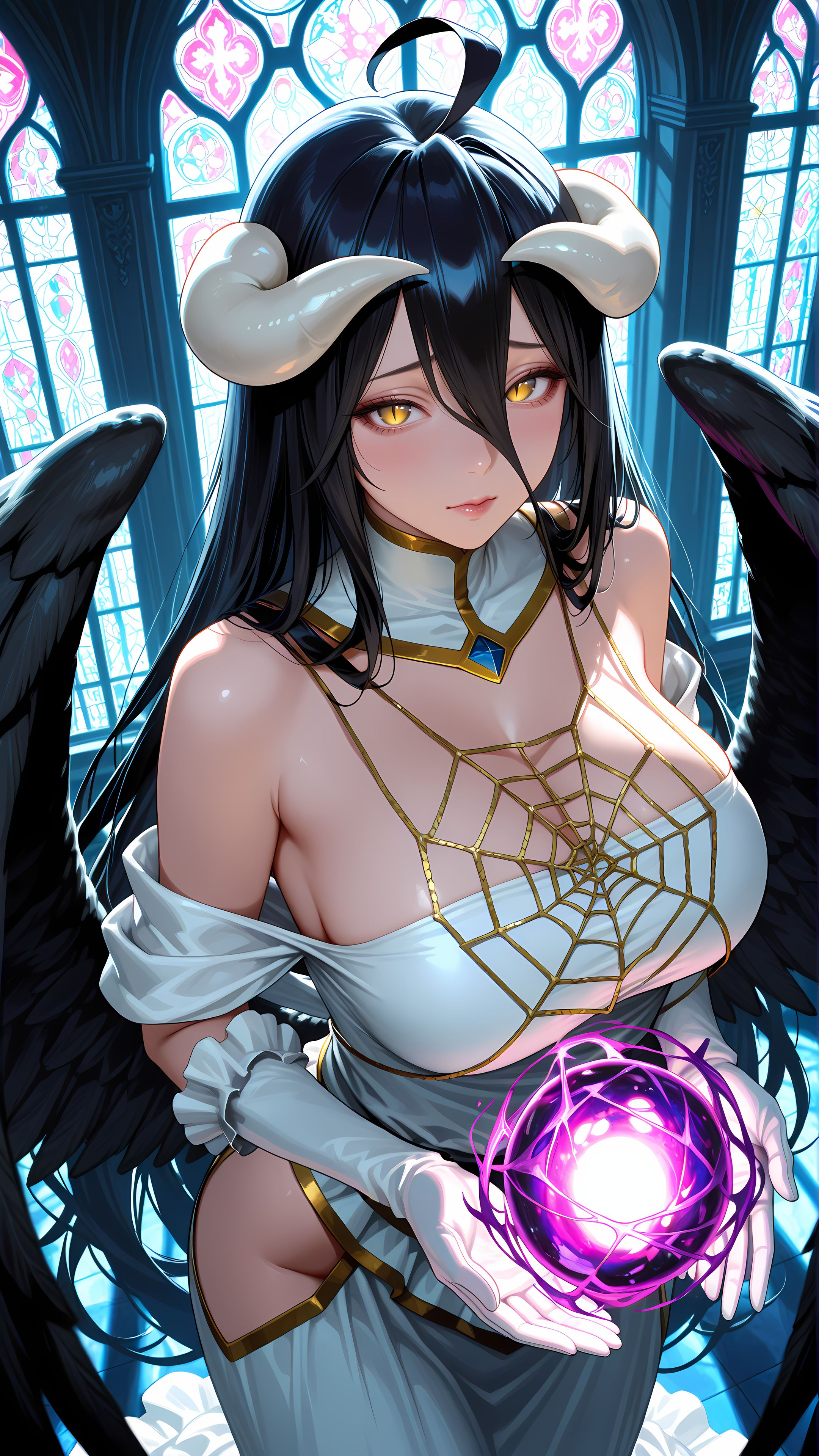 ai绘画 雅儿贝德 overload 魅魔 手机壁纸,第1张