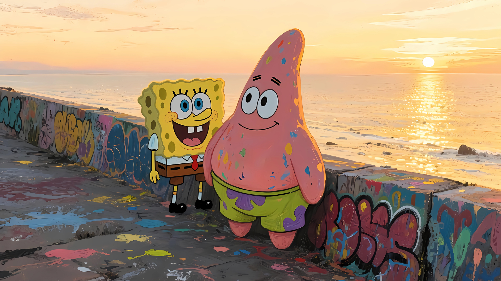 海绵宝宝 涂鸦 海边 桌面壁纸,第1张 海绵宝宝 涂鸦 海边 桌面壁纸,第1张