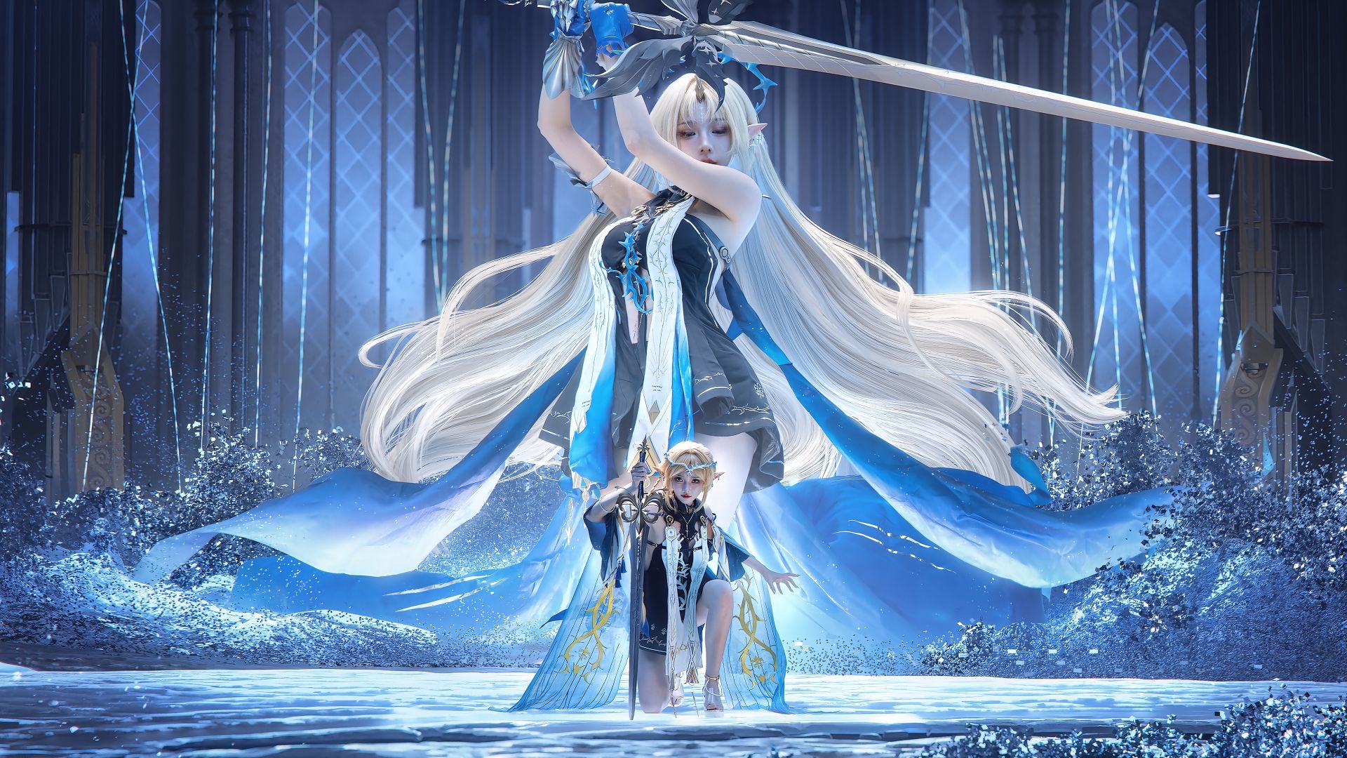 【3P】@走路摇zly 大小卡cosplay 卡提希娅 鸣潮 芙露德莉斯,第1张