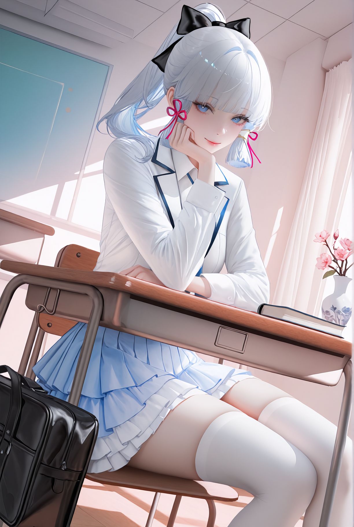 校园教室 活力少女 原神 神里绫华 刻晴 二次元,第1张