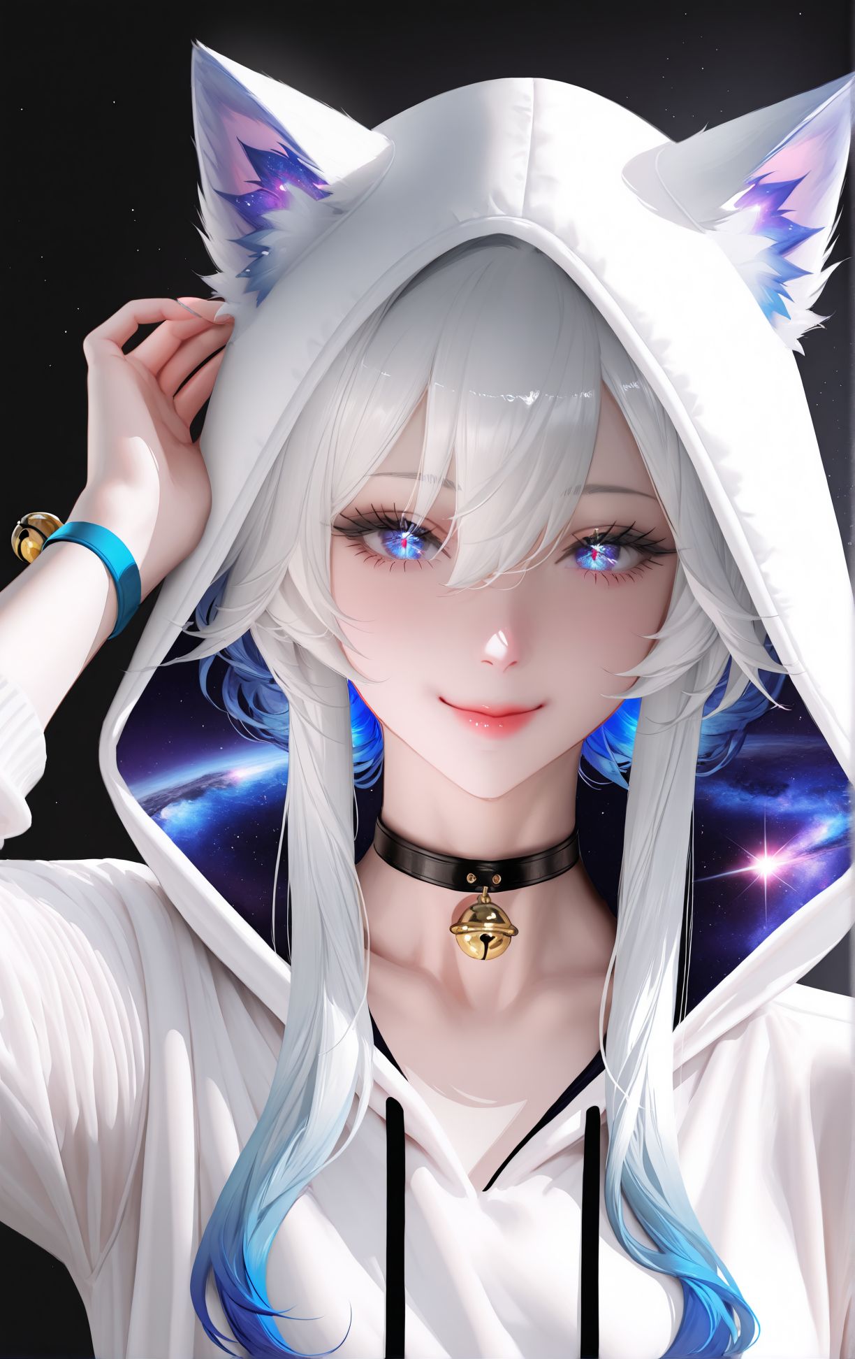 星空猫娘 二次元 白毛 精美 酷酷的,第1张