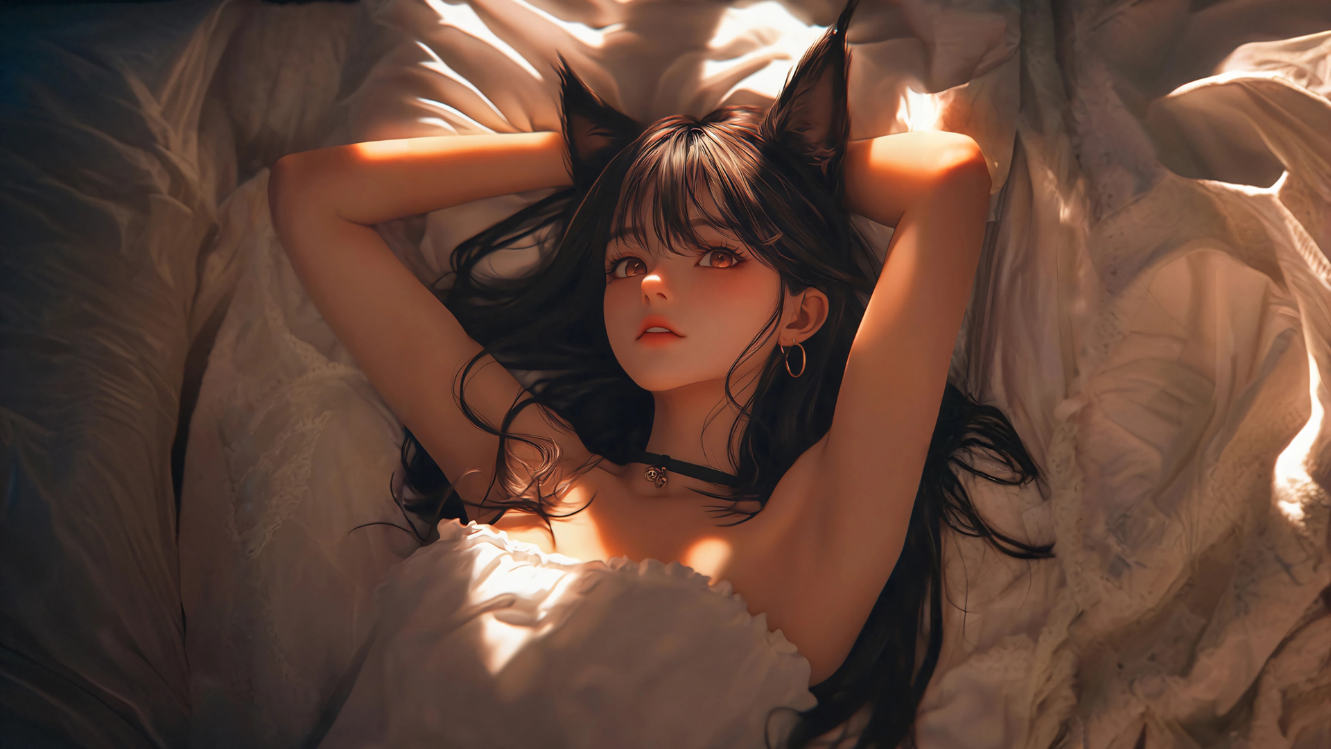 猫耳女孩 光影背景 桌面壁纸,第1张 猫耳女孩 光影背景 桌面壁纸,第1张