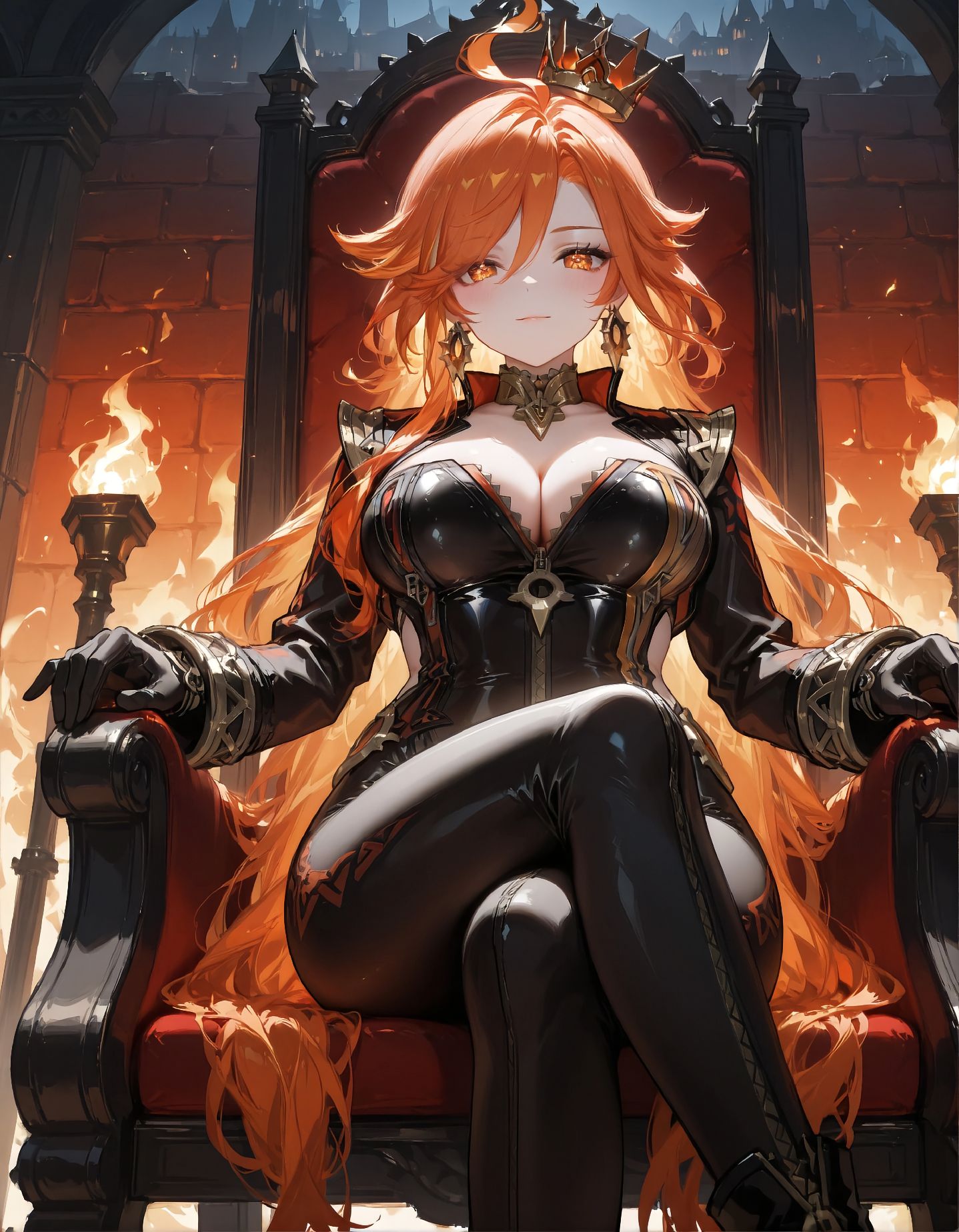 二次元美图 皮衣【原神 玛薇卡 火神】大长腿,第2张