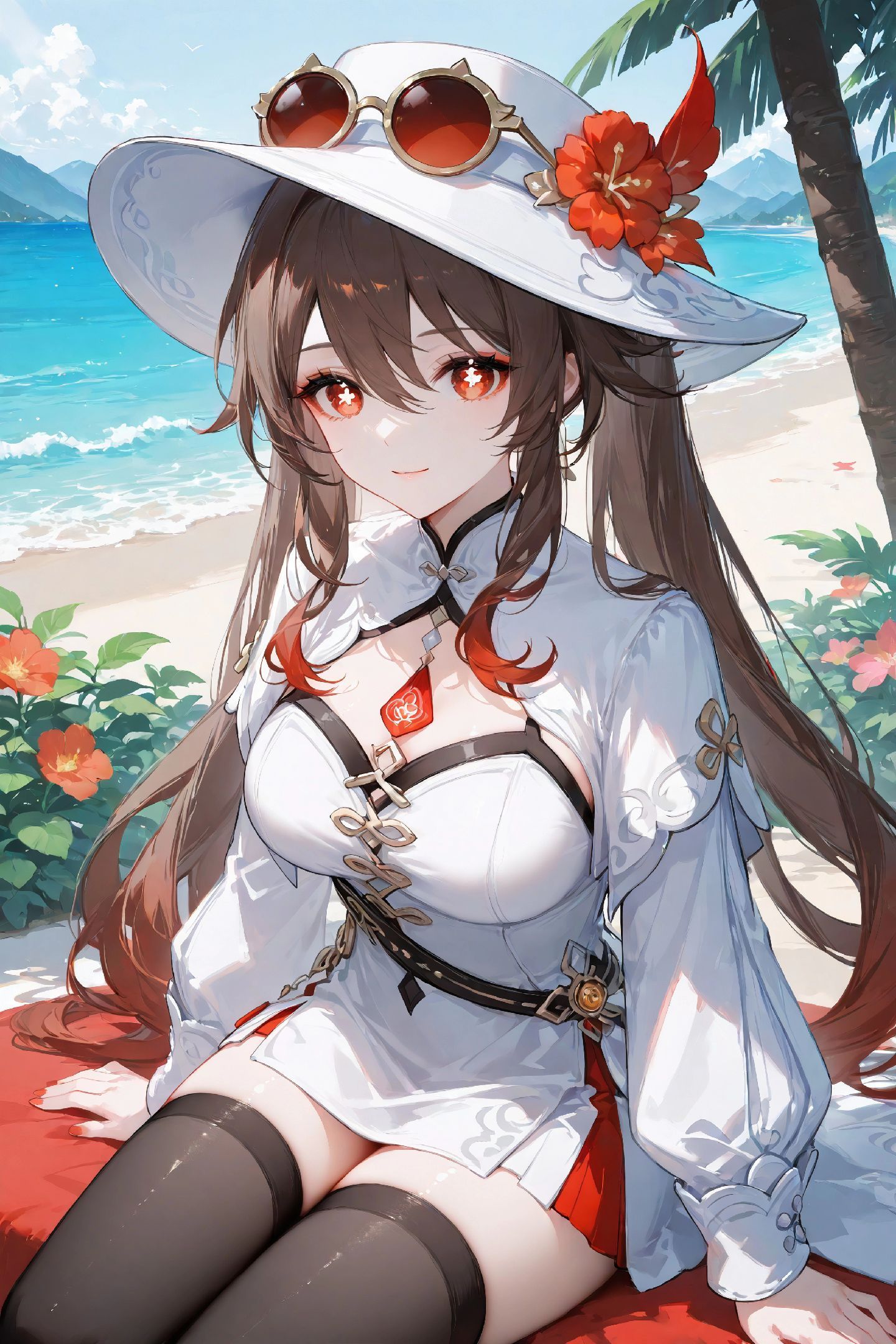 海边 二次元少女 女孩【原神 胡桃】黑丝美腿 丝袜,第2张