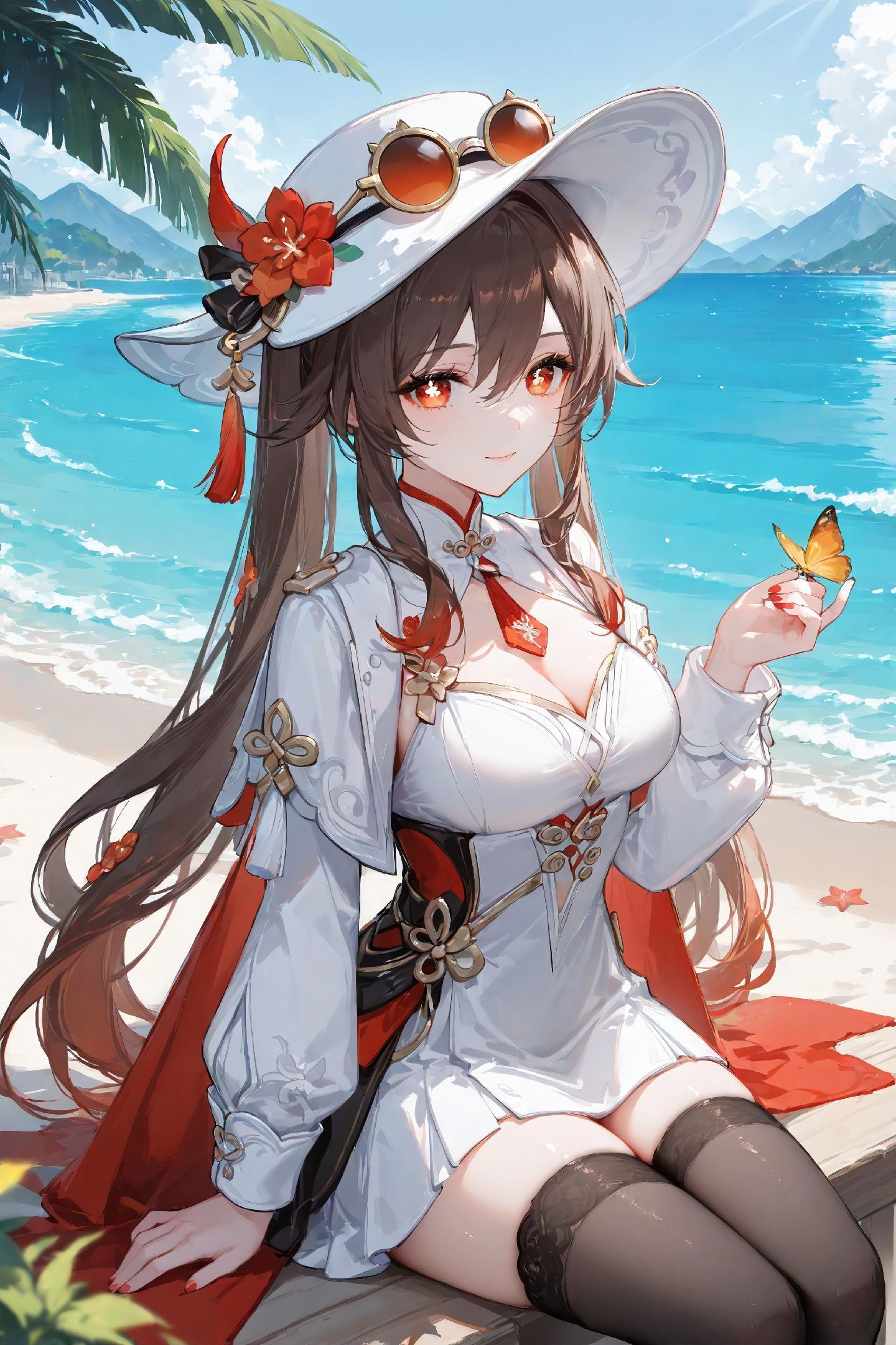 海边 二次元少女 女孩【原神 胡桃】黑丝美腿 丝袜,第4张