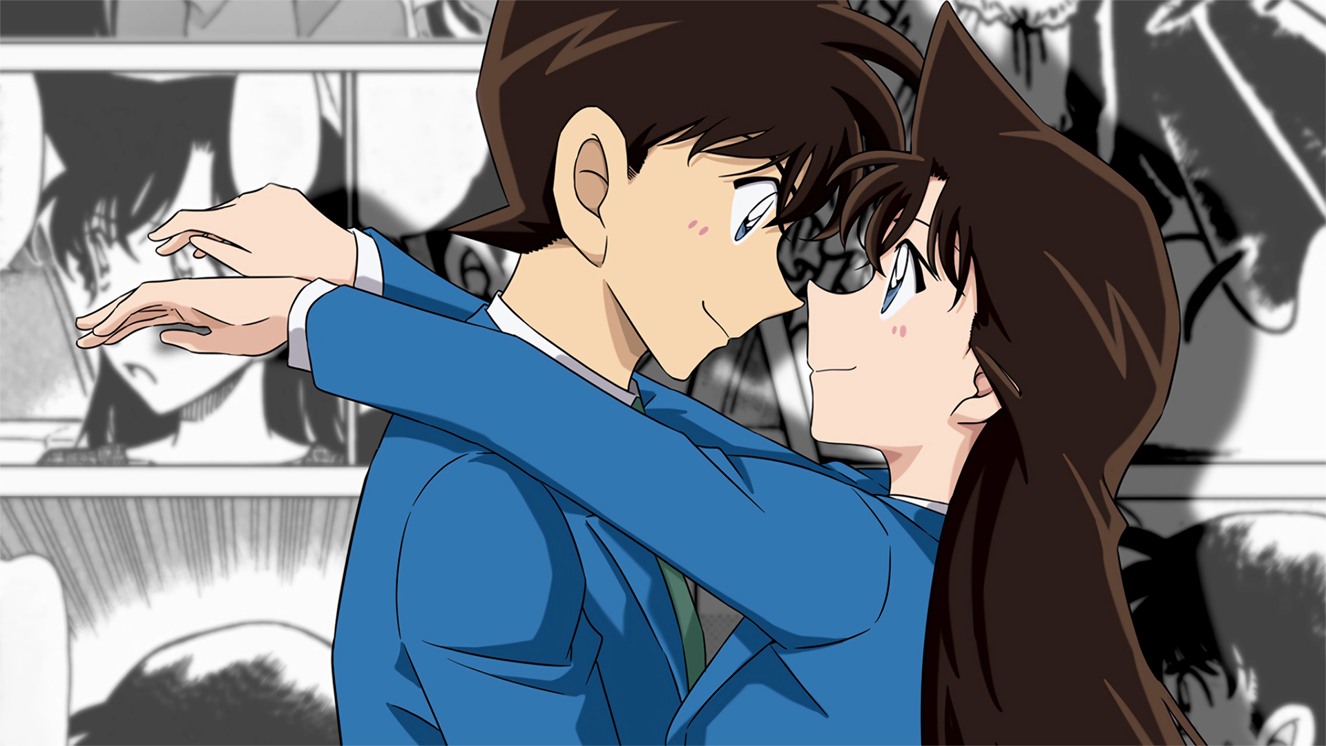 名侦探柯南 工藤新一 小兰 拥抱电脑桌面壁纸,第1张