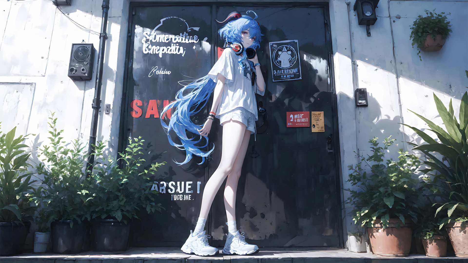 原神 甘雨 蓝发 白色短袖 夏装 高清桌面壁纸,第1张