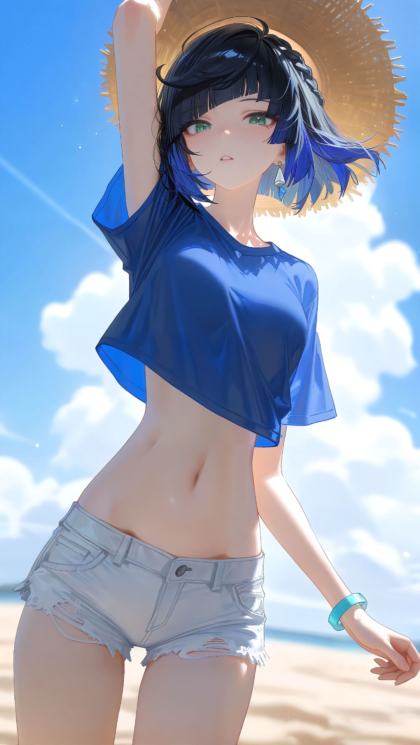 海边游玩 原神 申鹤 心海 刻晴 荧,第2张