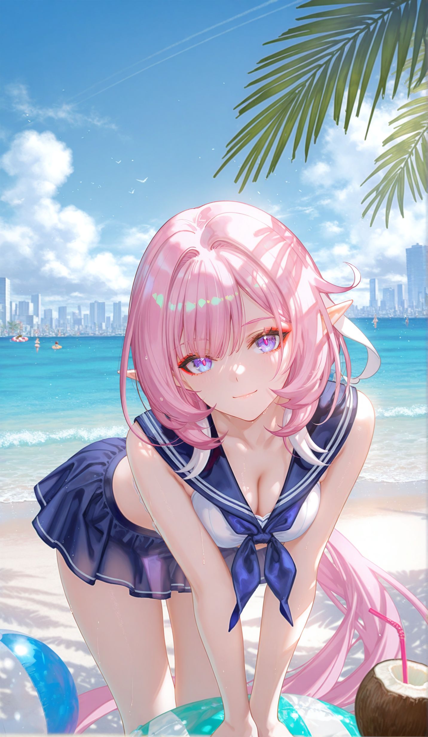 二次元 游戏 爱莉希雅 崩坏三 ai绘画 海边 沙滩,第1张