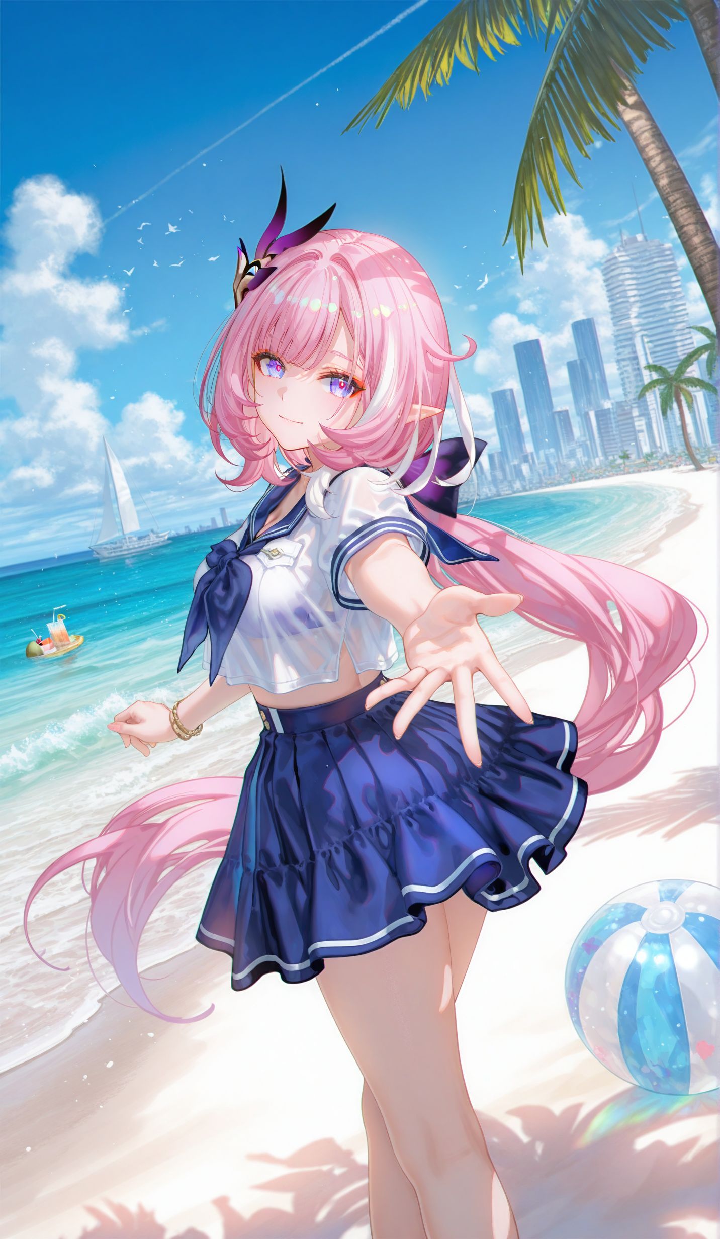 二次元 游戏 爱莉希雅 崩坏三 ai绘画 海边 沙滩,第4张