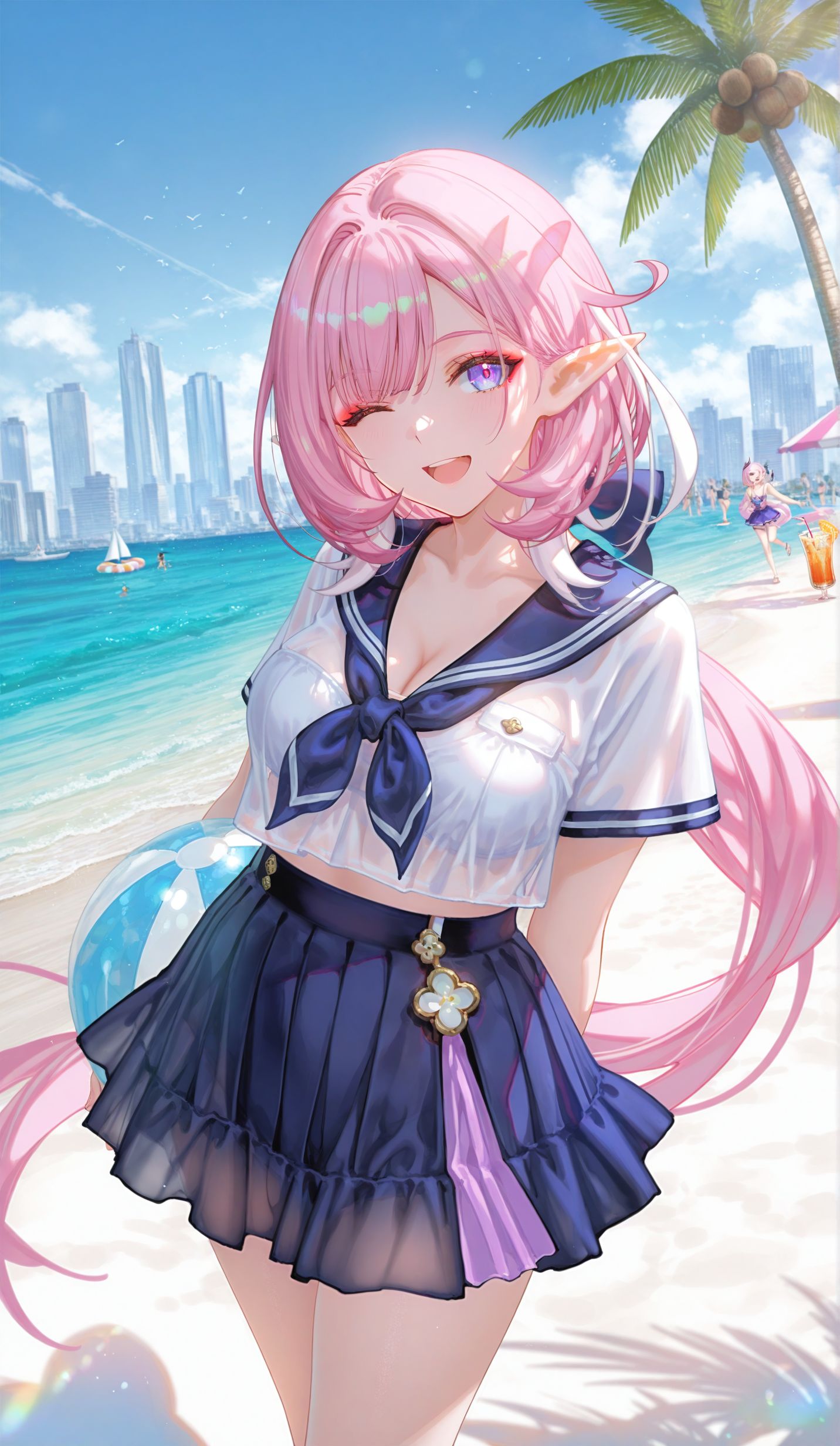 二次元 游戏 爱莉希雅 崩坏三 ai绘画 海边 沙滩,第5张