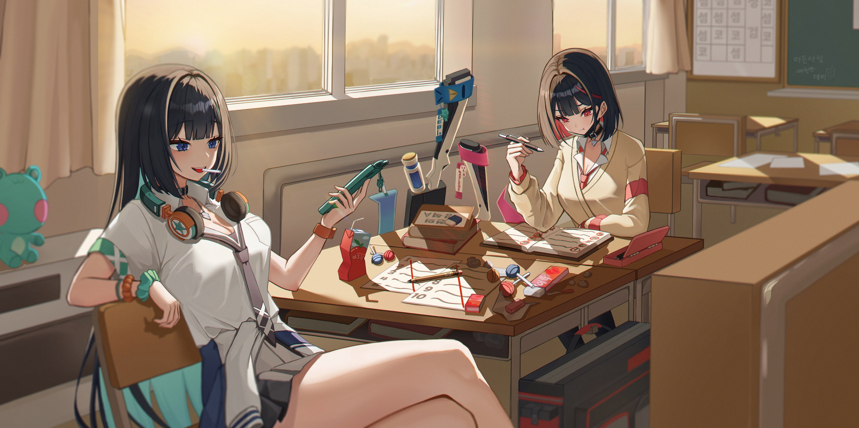 女孩 蓝眼睛 书 糖 项圈 长发 项链 红眼睛 衬衫 裙子 领带 手腕饰品,第1张