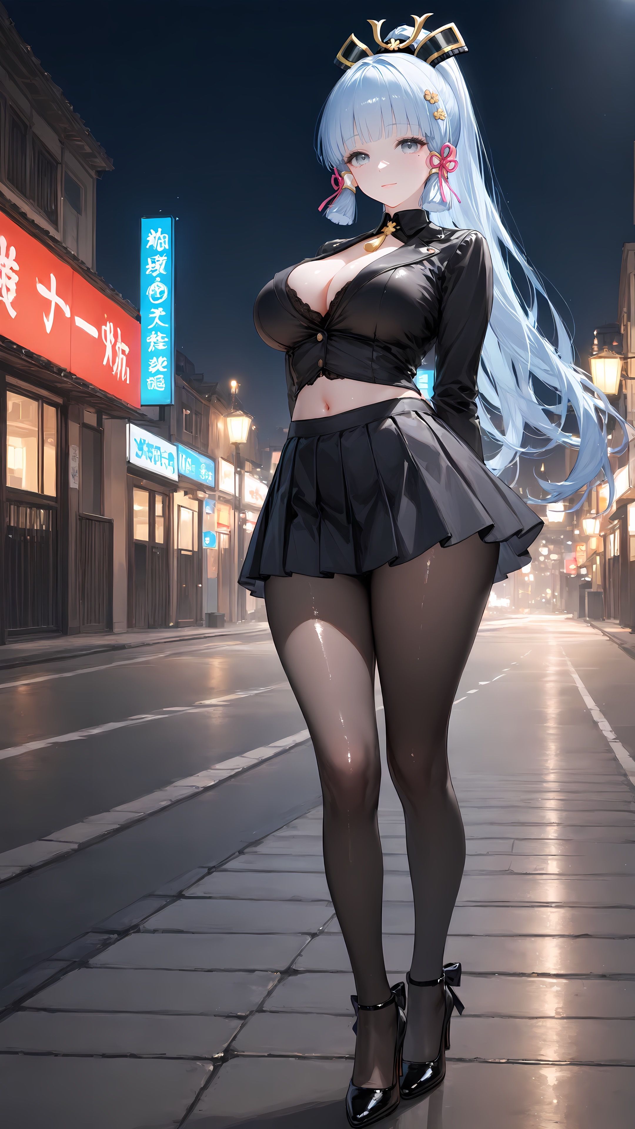 原神 神里绫华 黑丝 丝袜 百褶裙 穿搭,第5张
