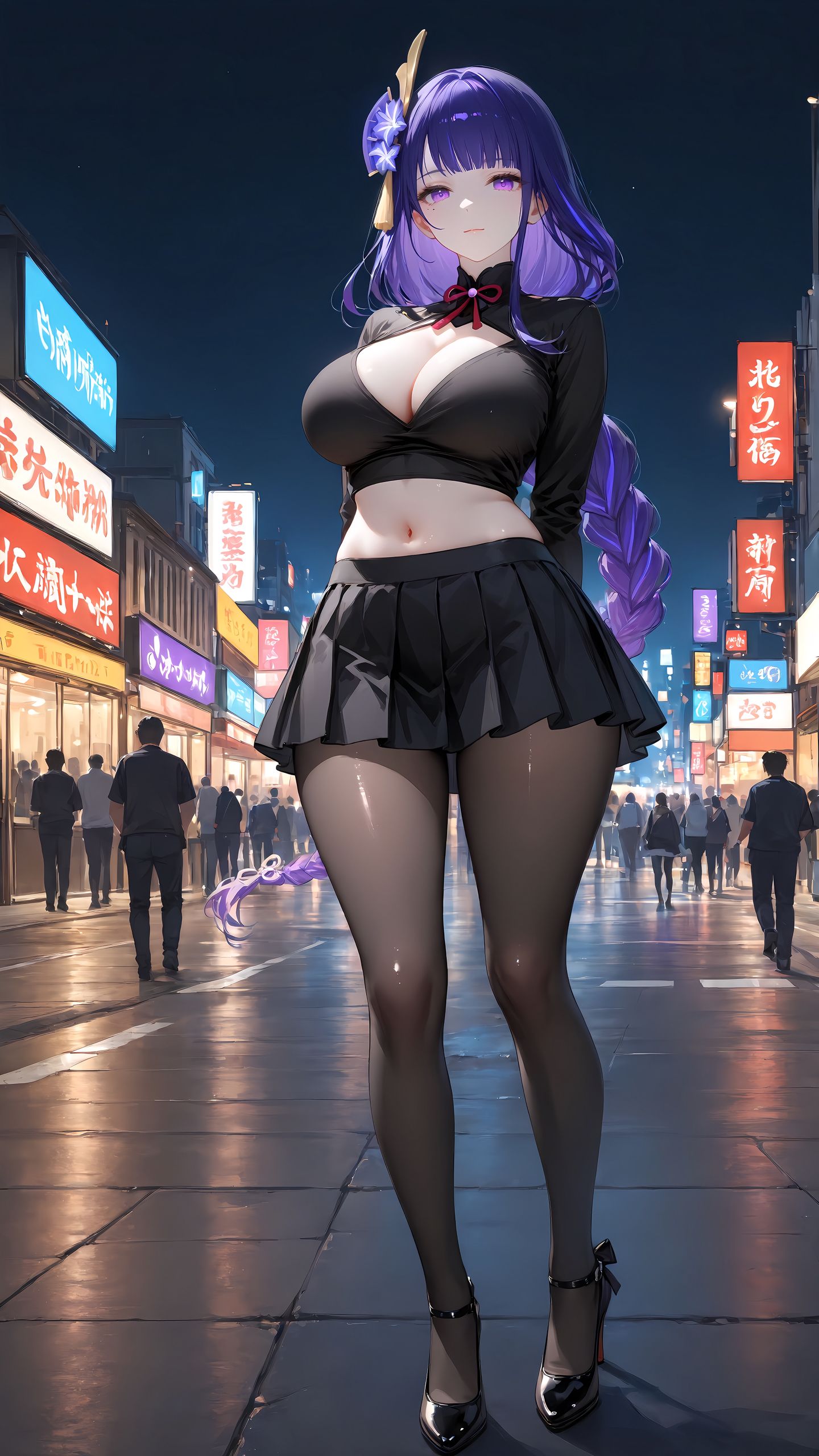 原神 雷电将军 丝袜 黑丝 百褶裙 穿搭,第1张