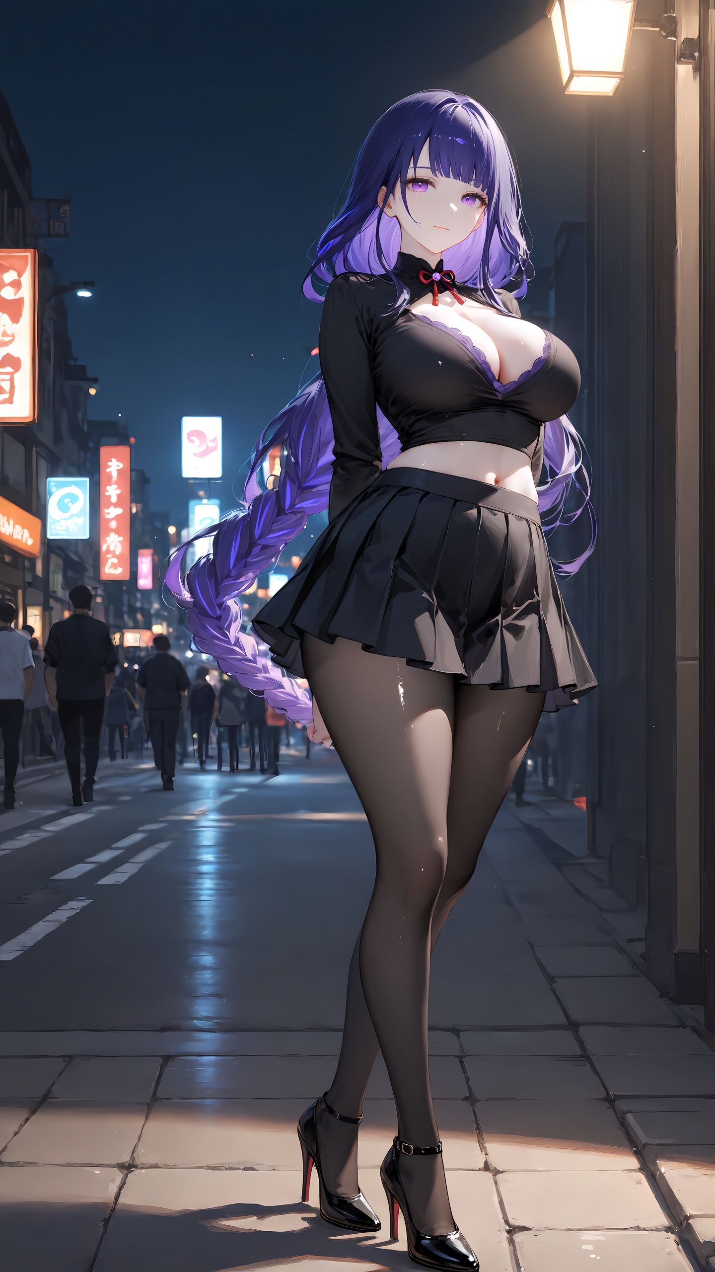 原神 雷电将军 丝袜 黑丝 百褶裙 穿搭,第3张