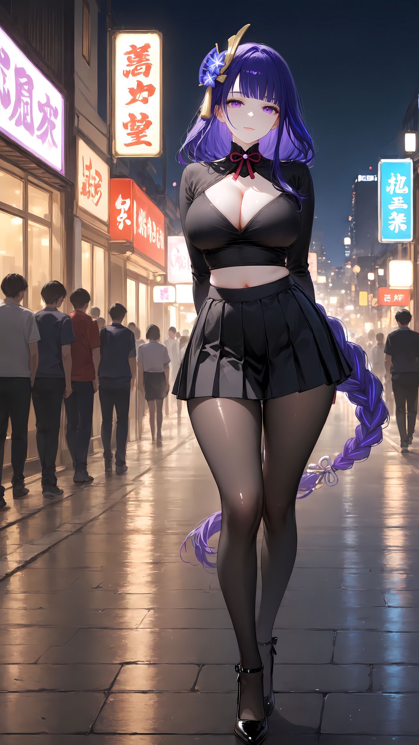 原神 雷电将军 丝袜 黑丝 百褶裙 穿搭,第2张