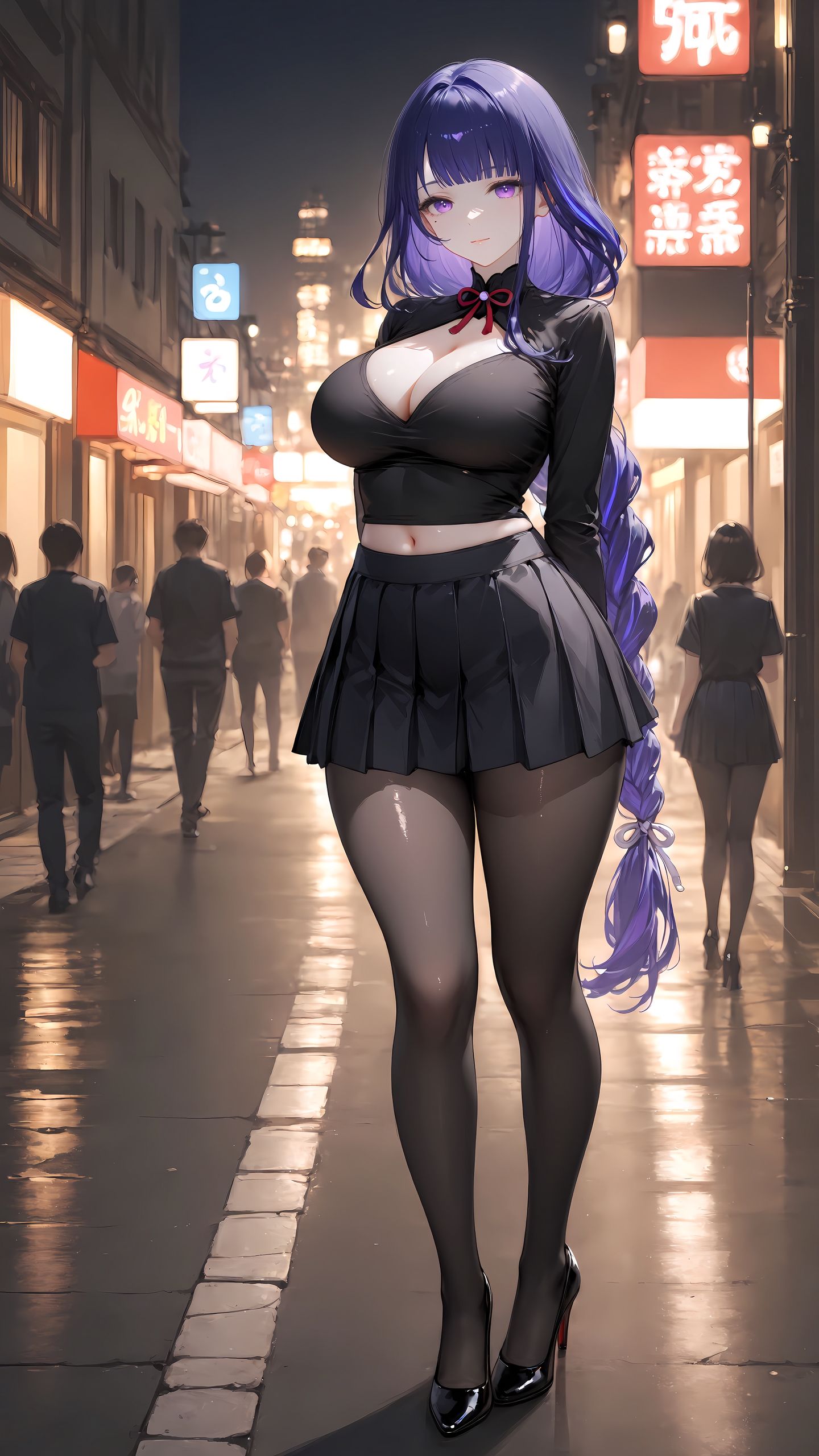 原神 雷电将军 丝袜 黑丝 百褶裙 穿搭,第6张