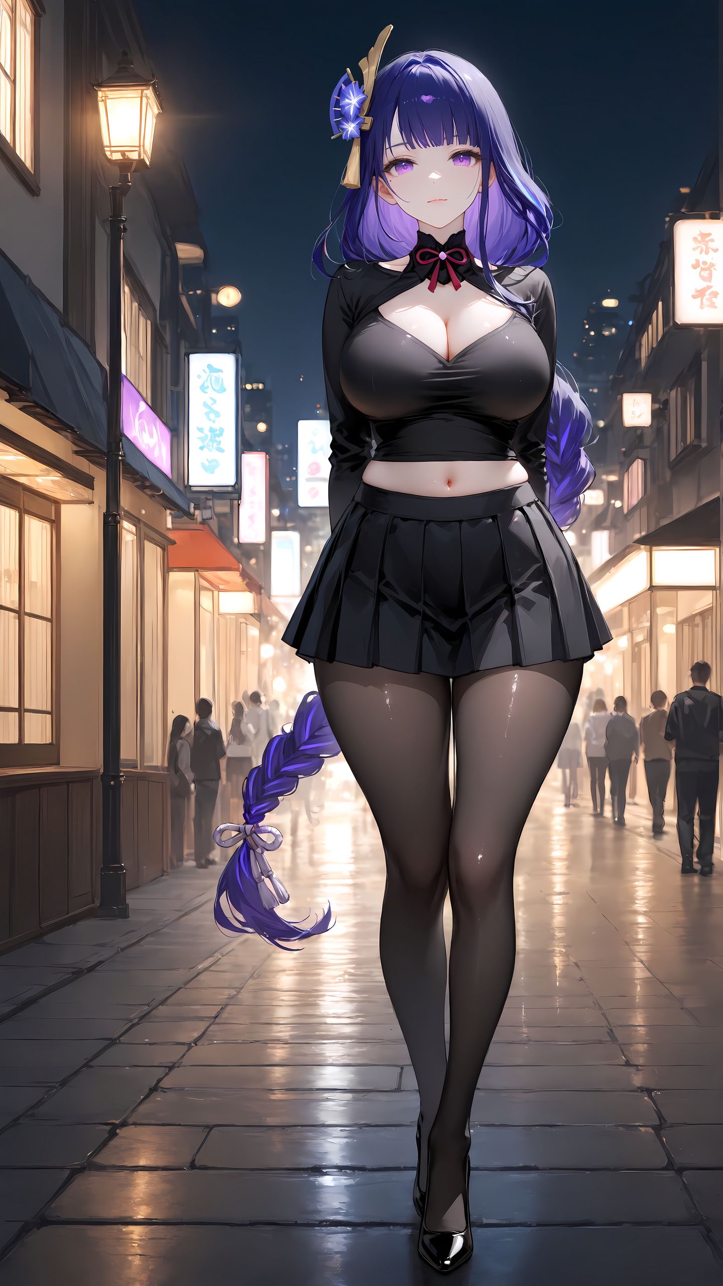 原神 雷电将军 丝袜 黑丝 百褶裙 穿搭,第4张