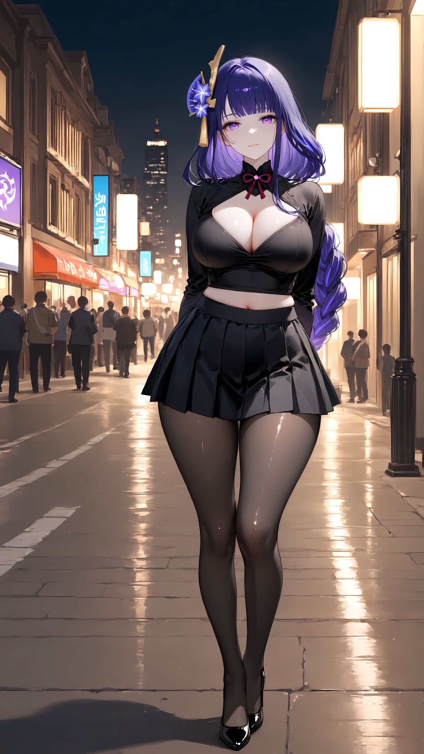 原神 雷电将军 丝袜 黑丝 百褶裙 穿搭,第5张