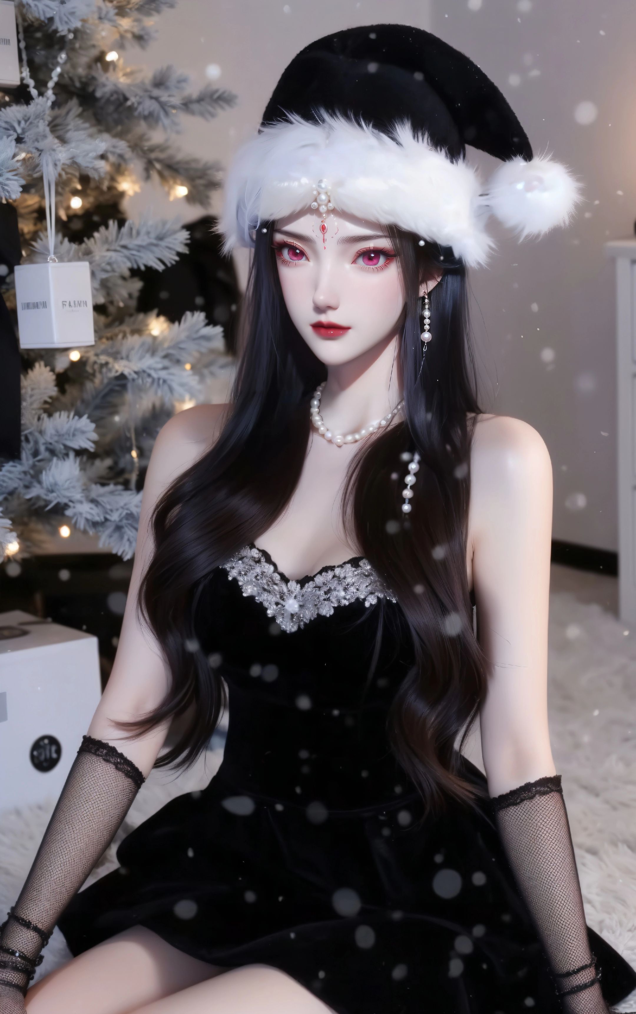 仙逆 红蝶 精致脸蛋 黑色圣诞装 国漫美女,第1张