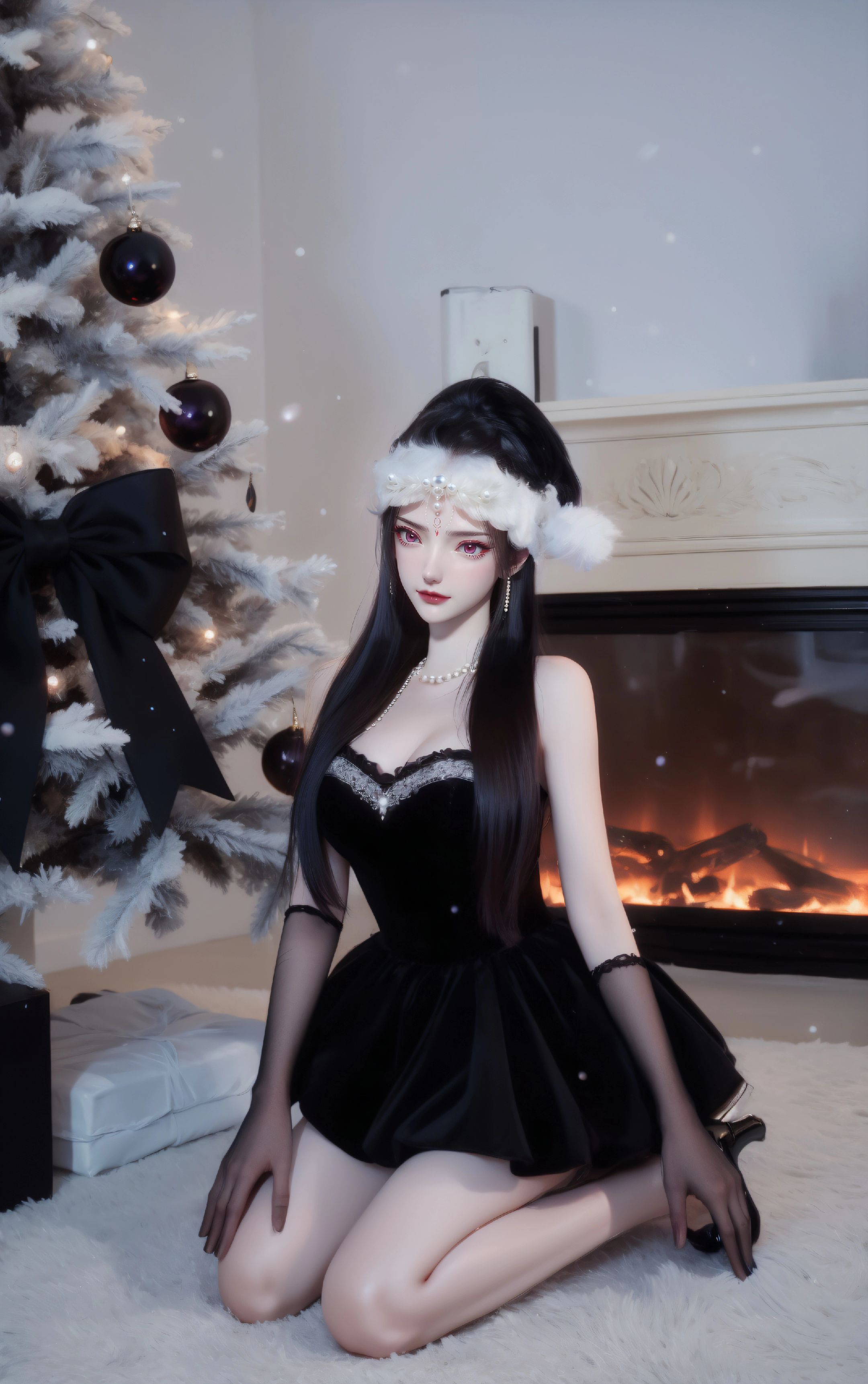 仙逆 红蝶 精致脸蛋 黑色圣诞装 国漫美女,第2张