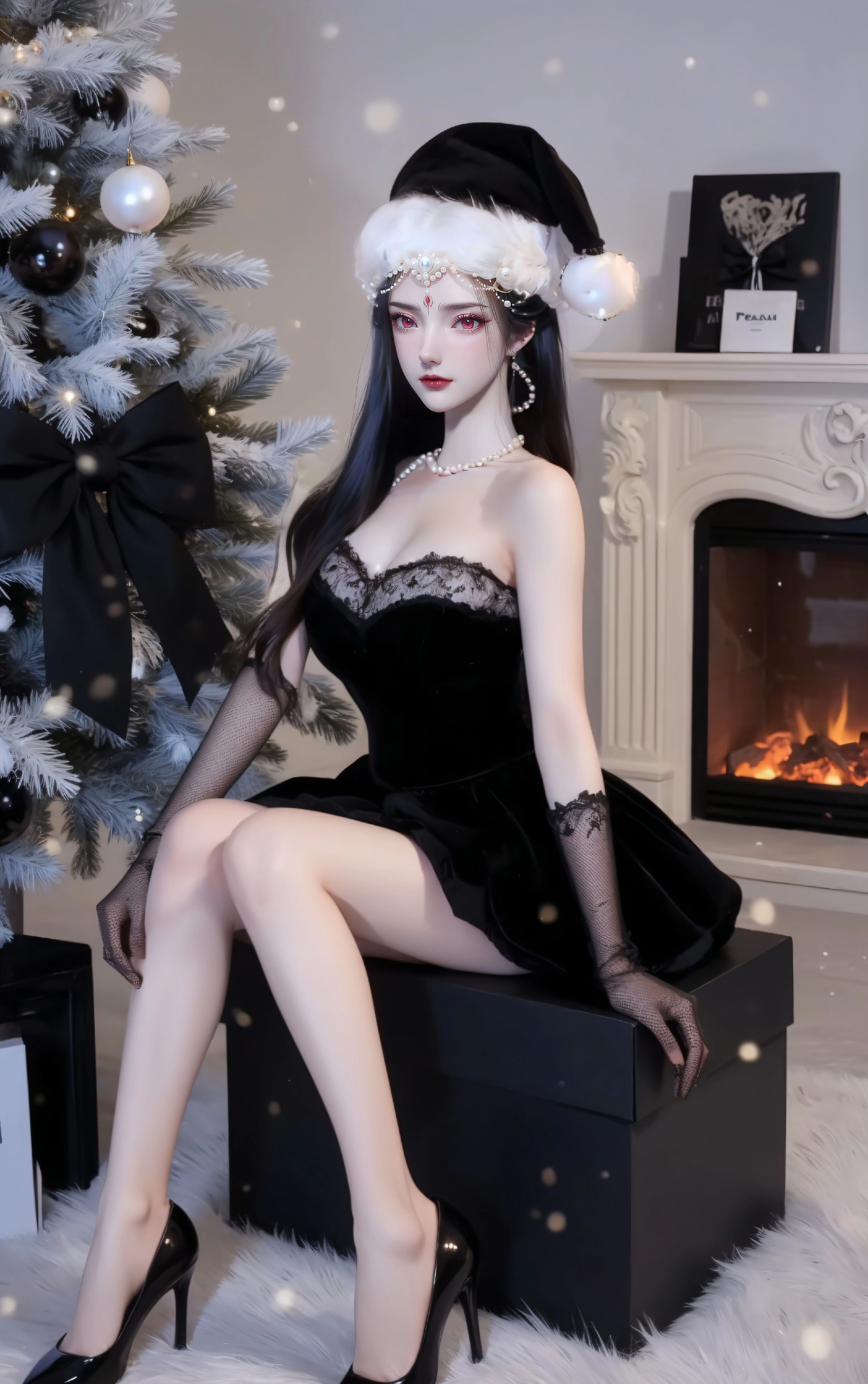 仙逆 红蝶 精致脸蛋 黑色圣诞装 国漫美女,第3张