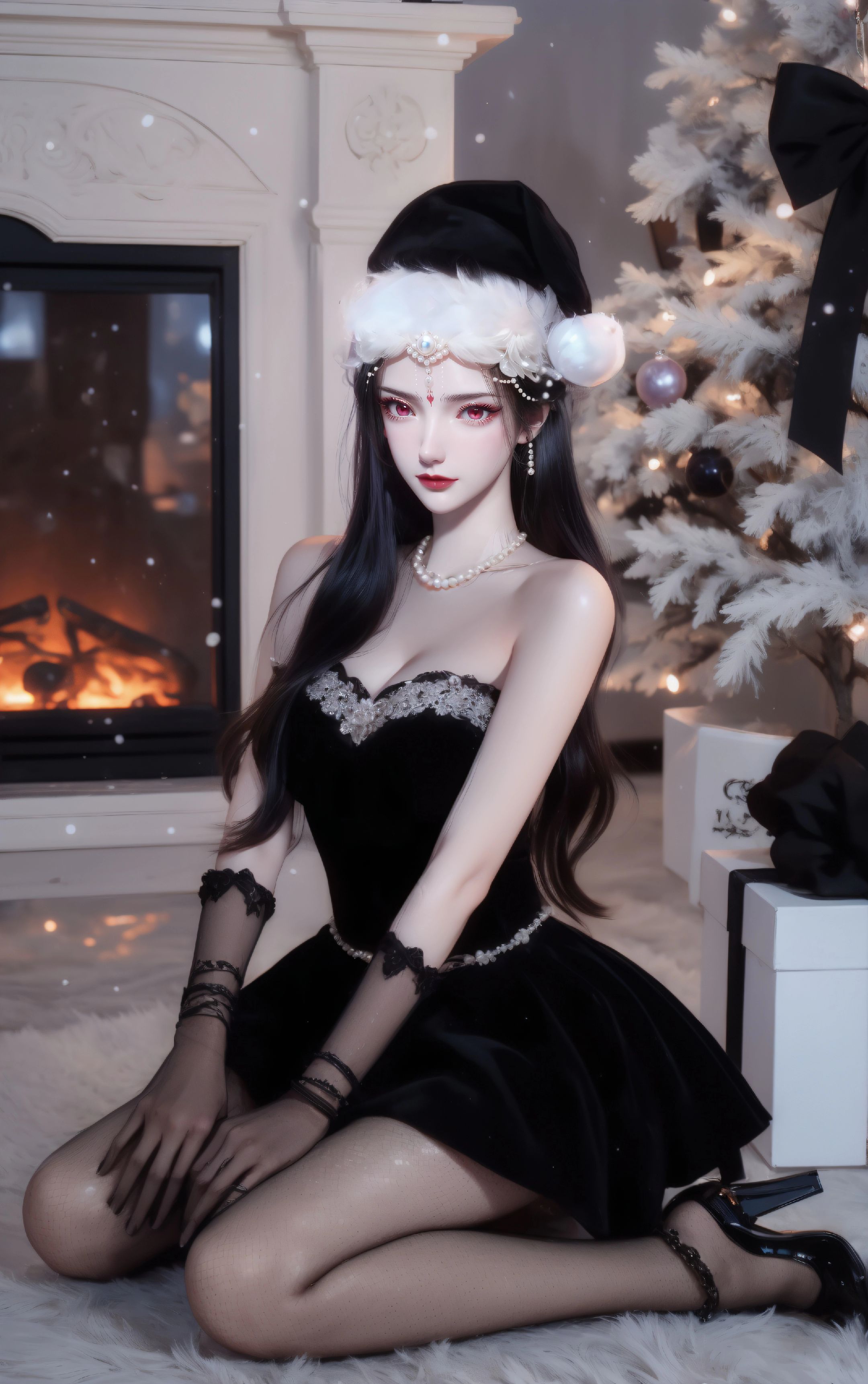 仙逆 红蝶 精致脸蛋 黑色圣诞装 国漫美女,第5张