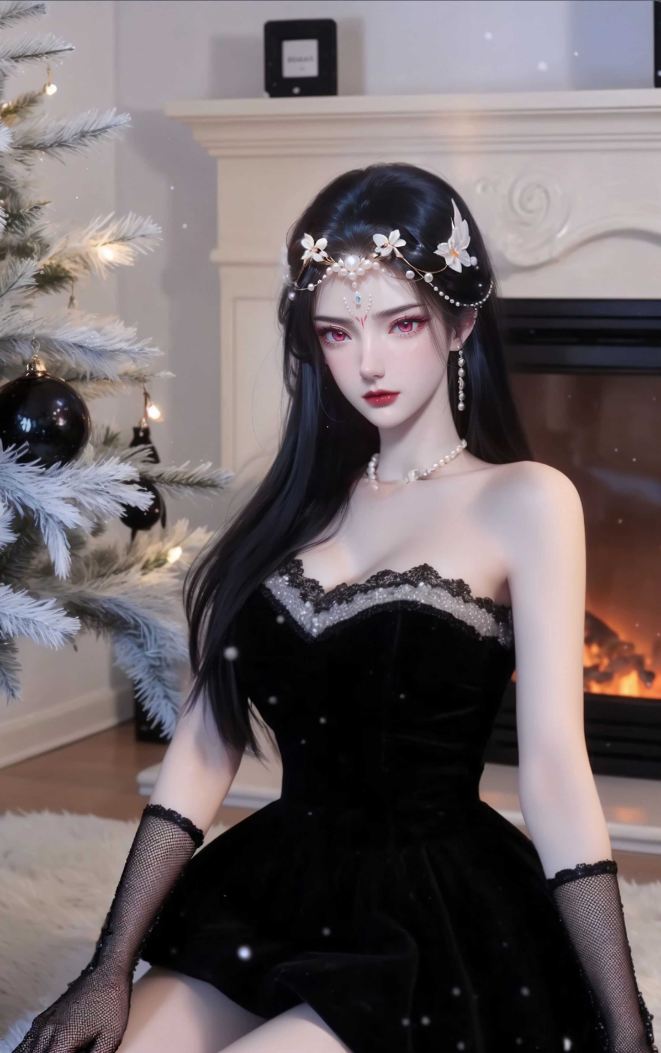 仙逆 红蝶 精致脸蛋 黑色圣诞装 国漫美女,第4张