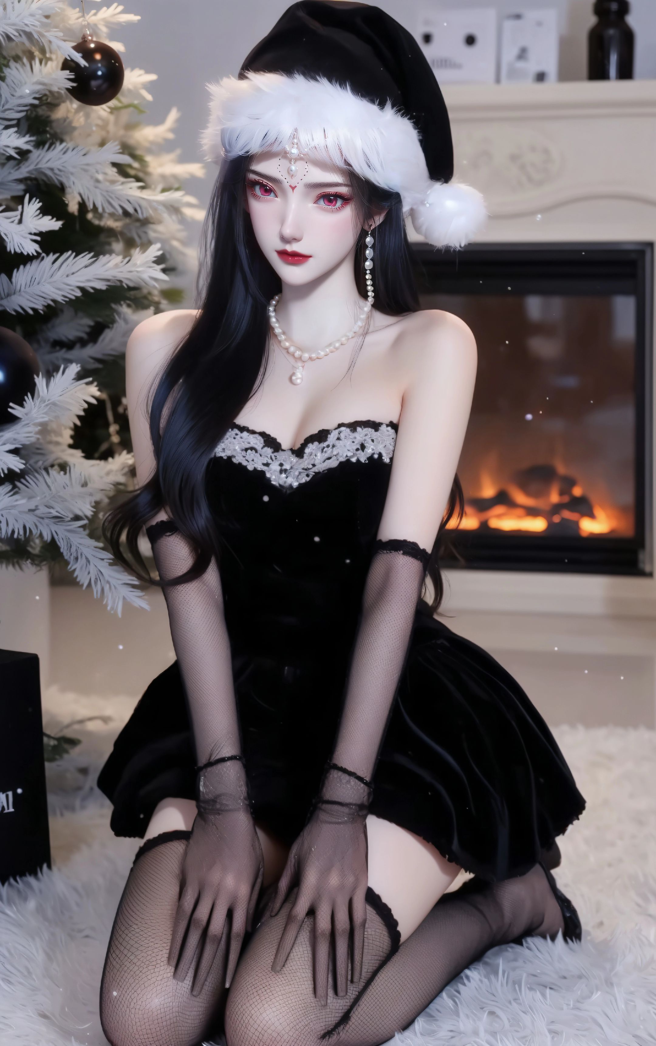 仙逆 红蝶 精致脸蛋 黑色圣诞装 国漫美女,第6张