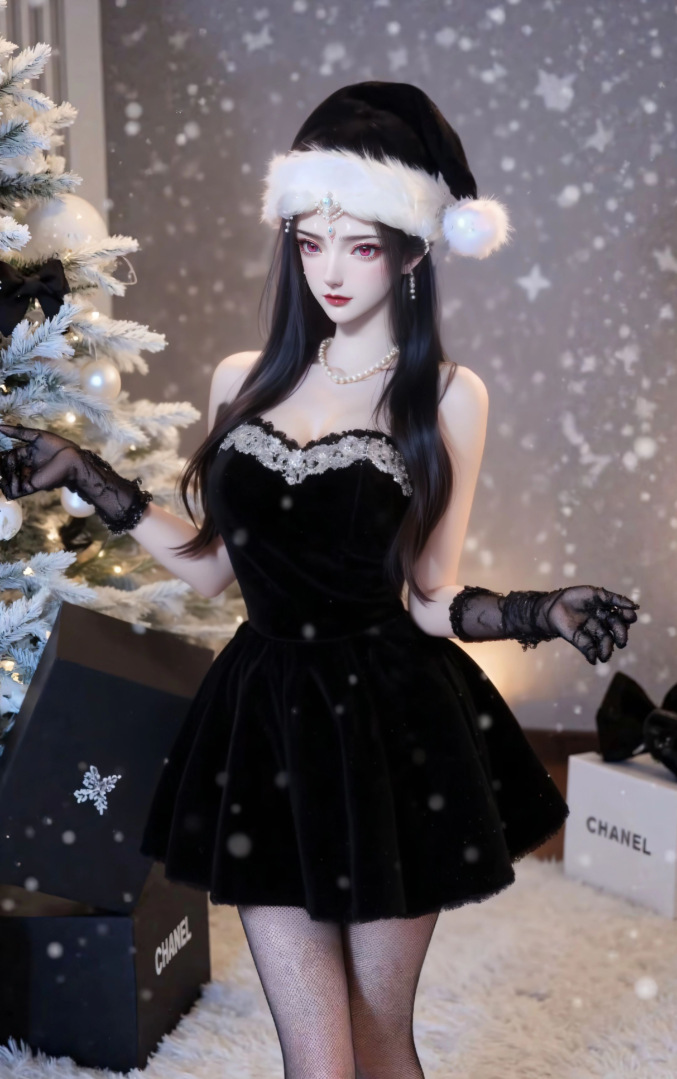 仙逆 红蝶 精致脸蛋 黑色圣诞装 国漫美女,第7张