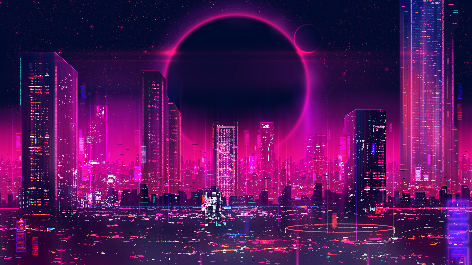 城市 夜晚 灯光 个性 黑红色背景 电脑 高清 壁纸,第1张