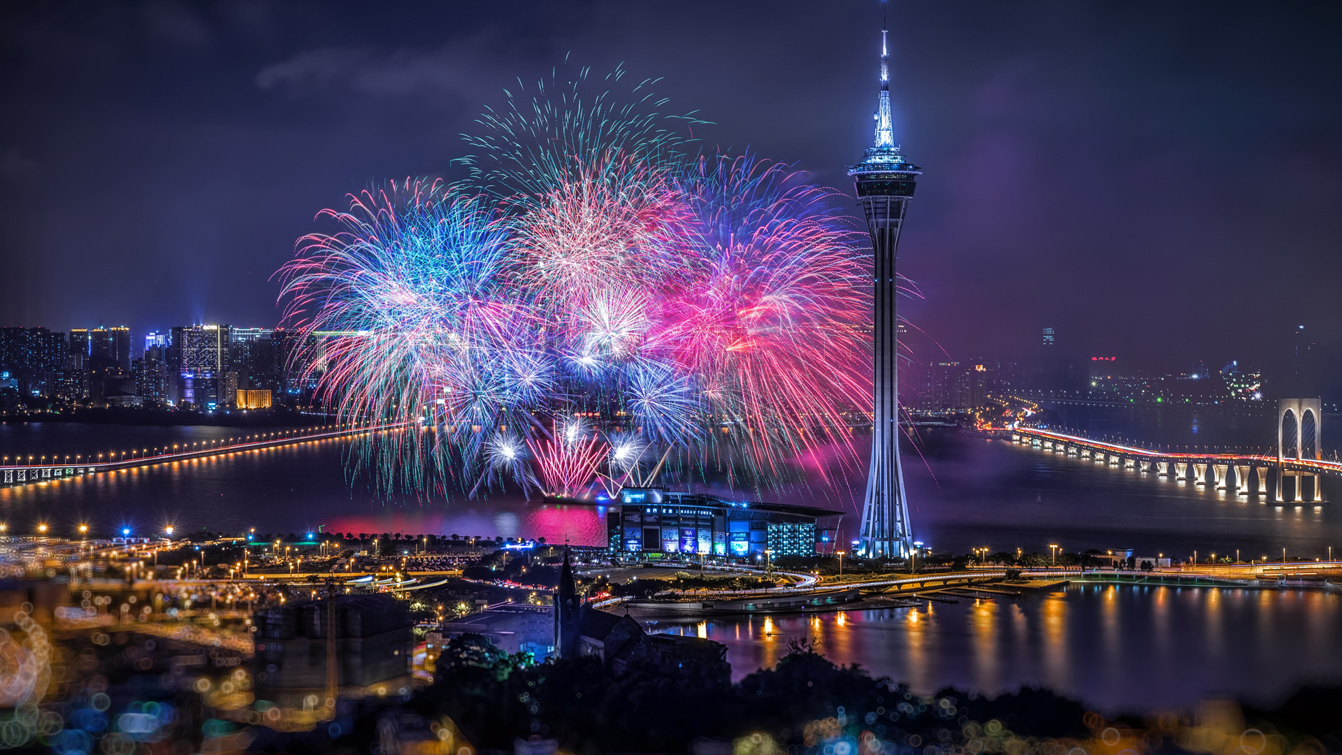 烟花 新年 2023 城市 风景 高清 壁纸,第1张