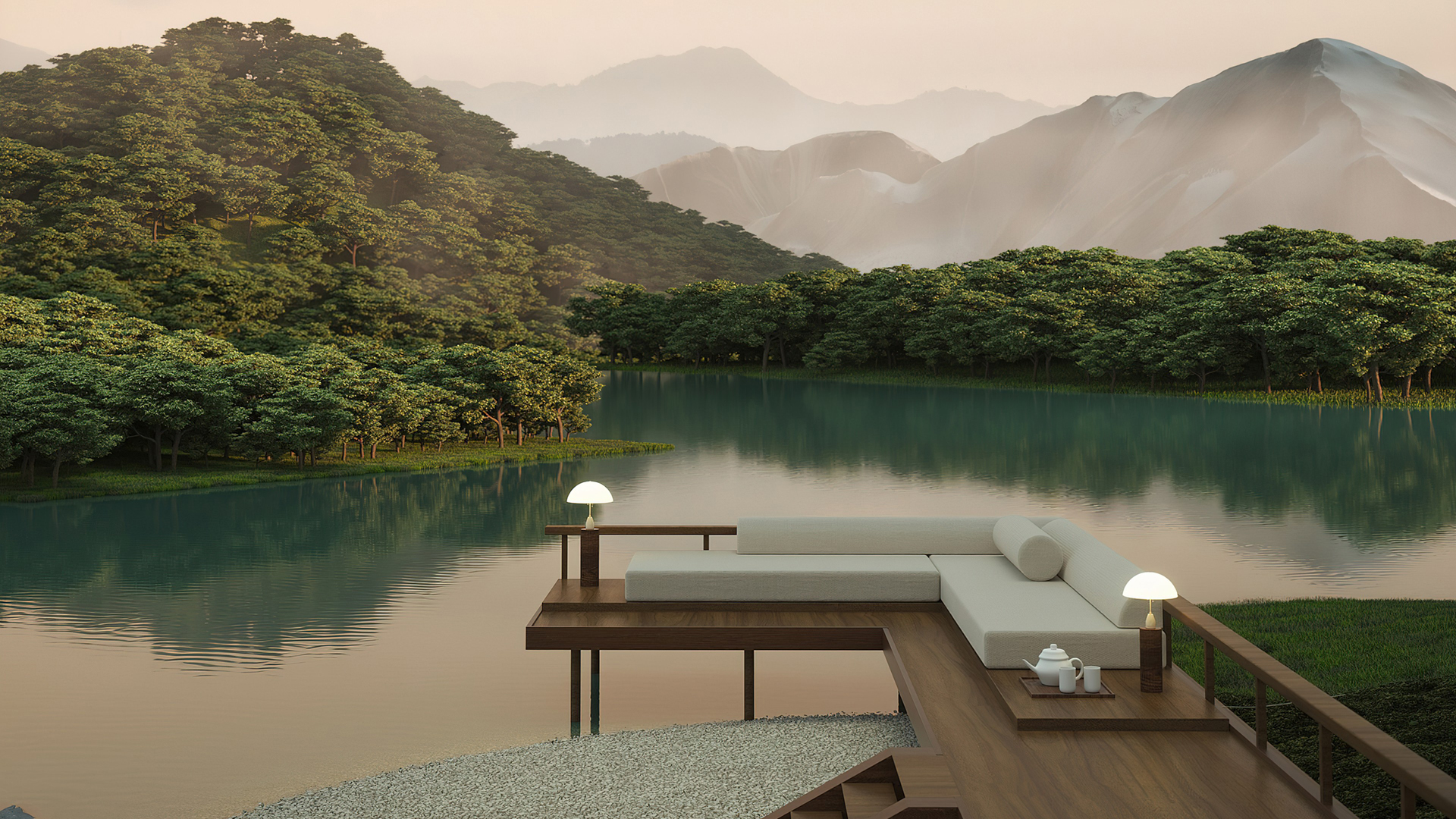 湖畔 休闲 山水风景 白天 壁纸,第1张
