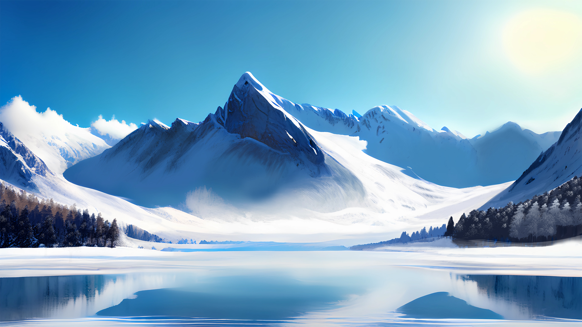 雪山 湖泊 森林 倒影 高清风景壁纸,第1张