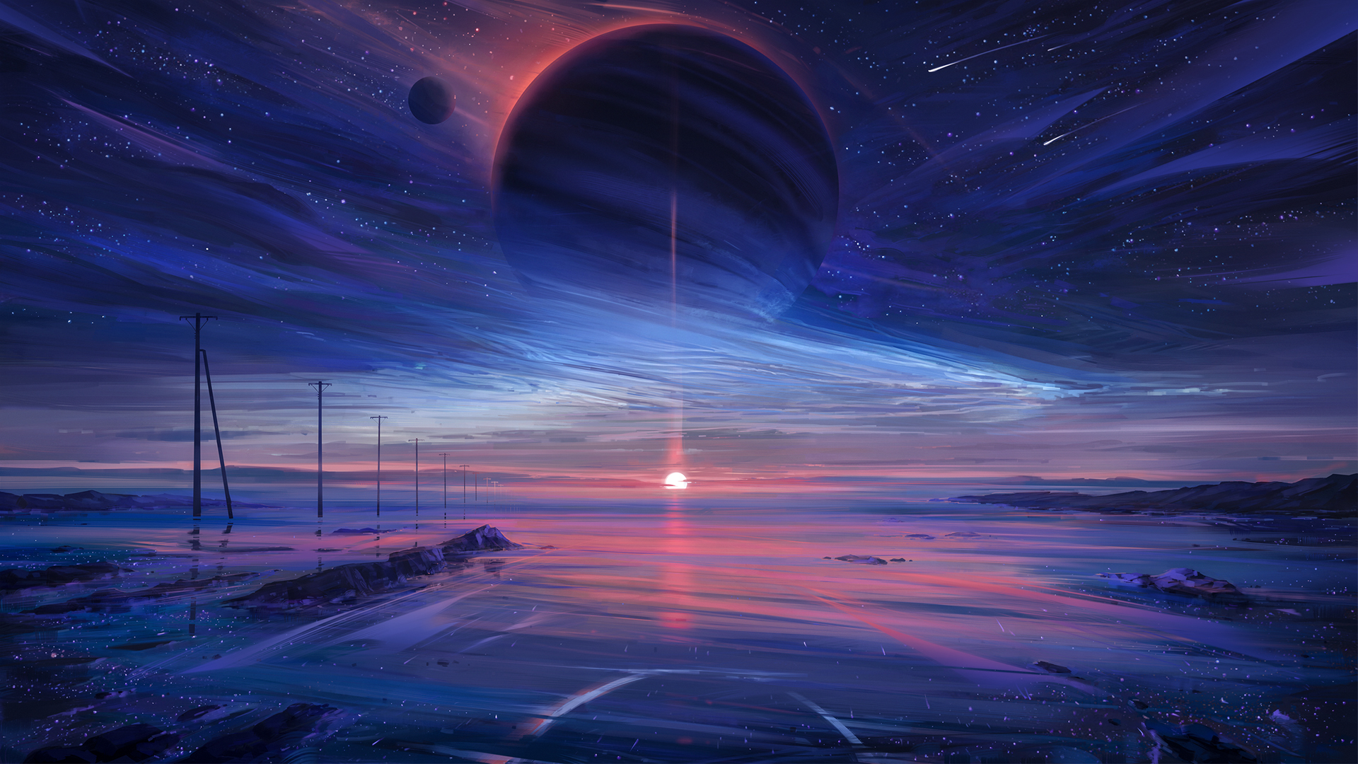 海岸日落星空风景桌面壁纸,第1张