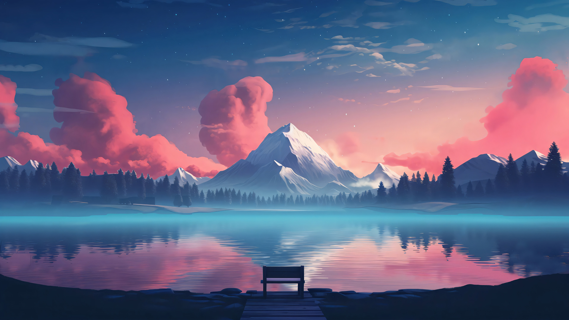 梦幻景观 山 湖水 星空风景桌面壁纸,第1张