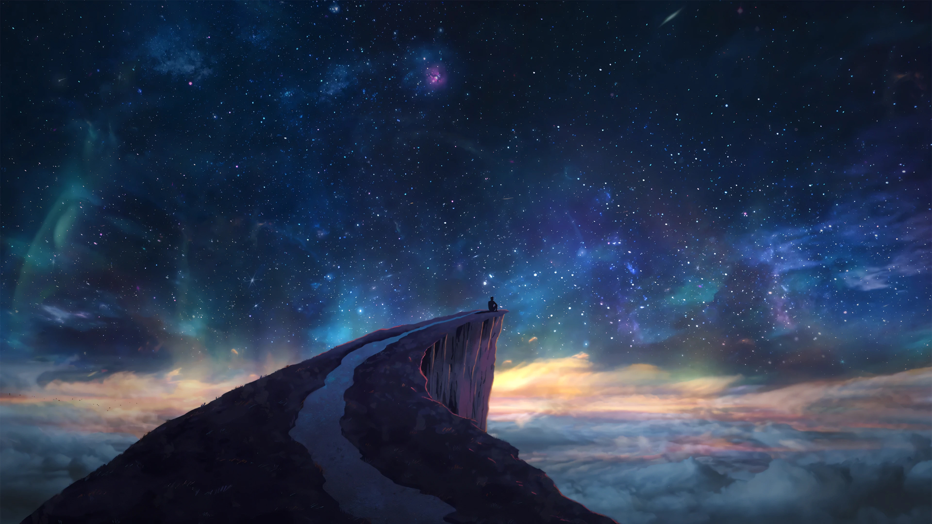 星空 山顶 一个人 唯美意境风景桌面壁纸,第1张