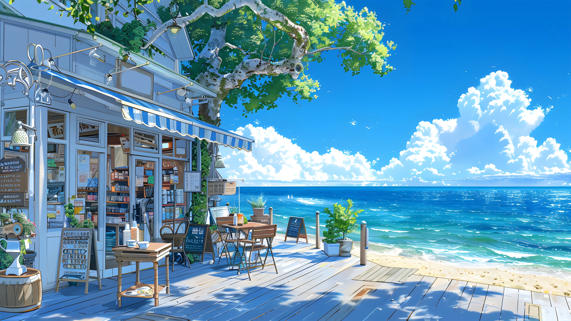 夏天海边小店风景桌面壁纸,第1张