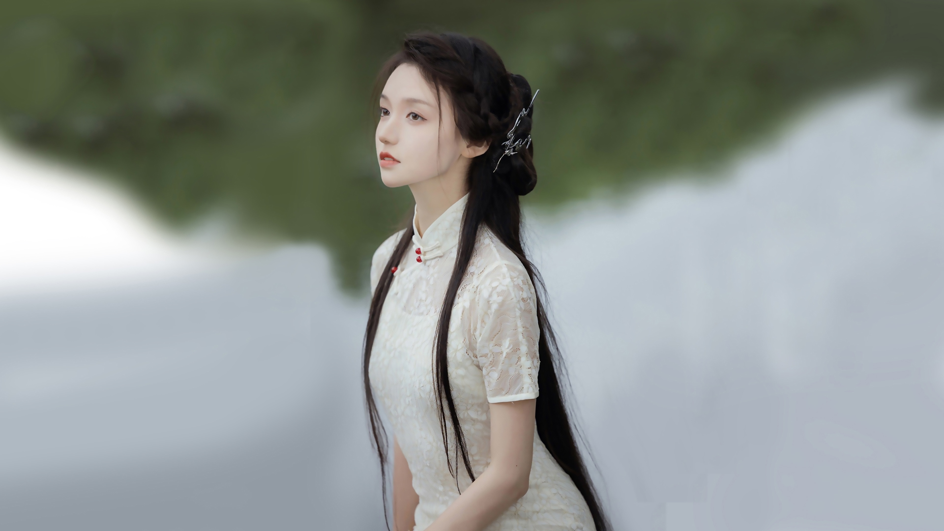 白色旗袍美女 古风 小清新 电脑 壁纸,第1张
