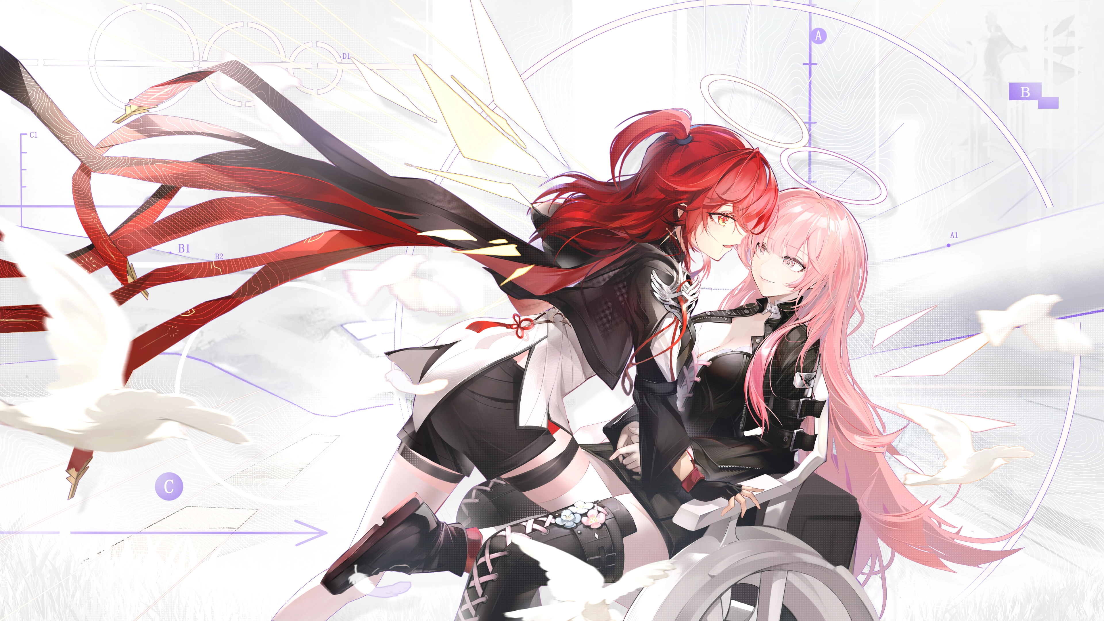 女孩 吊袜 手套 粉色眼睛头发 马尾辫 短裤,第1张