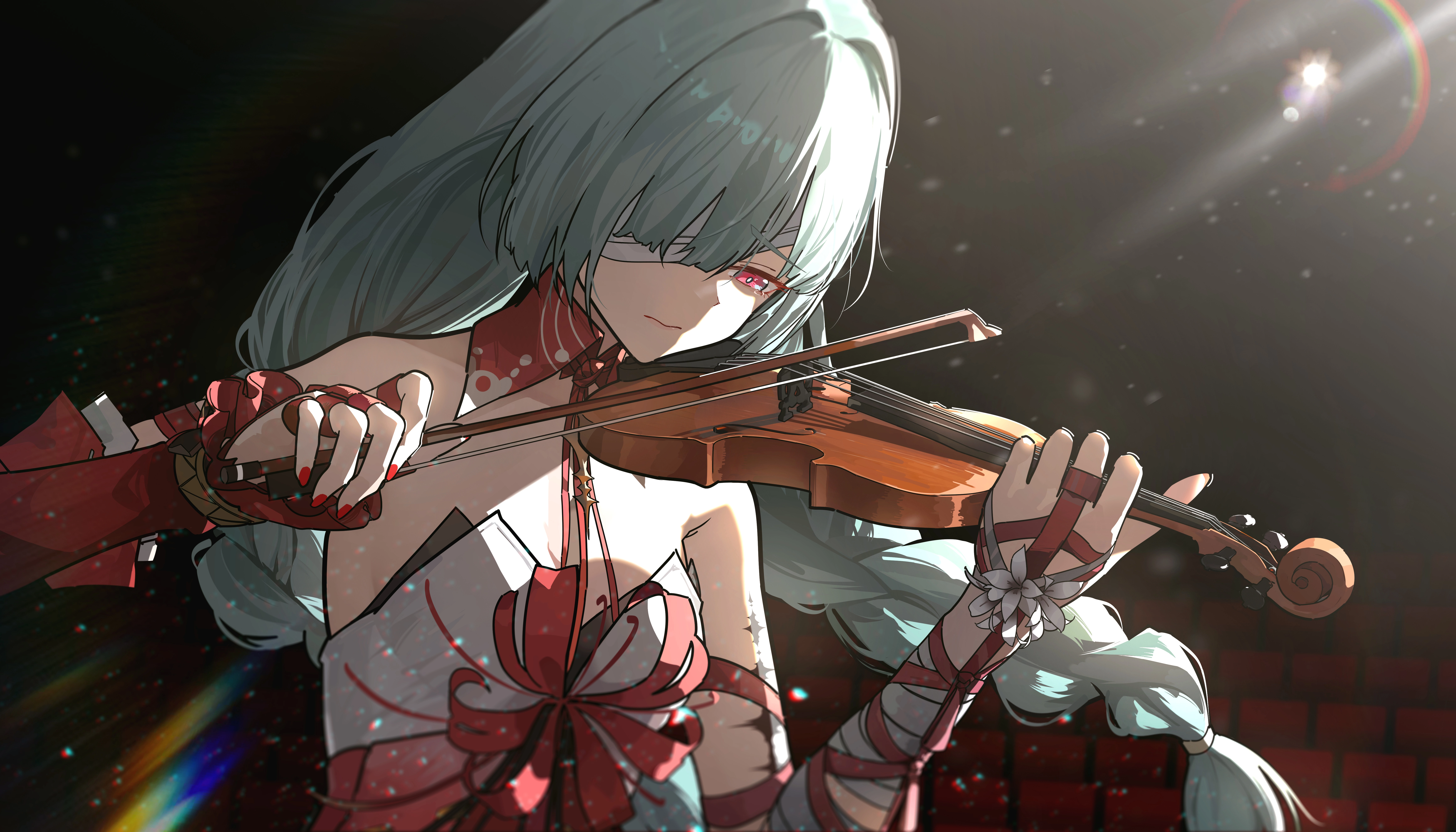 二次元游戏 鸣潮 费洛洛 绷带辫子 眼罩 乐器 长发 小提琴,第1张