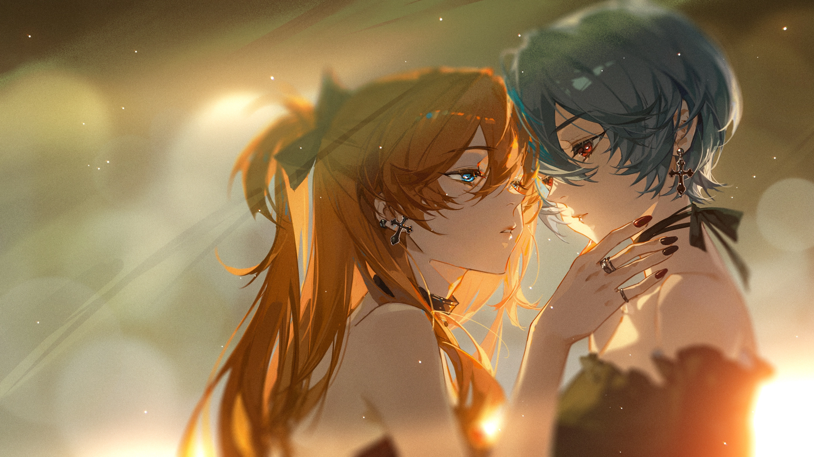 女孩 綾波丽 蓝眼睛 蓝头发 蝴蝶结 项圈 长发 橙色头发 马尾 红眼睛 短发 少女,第1张